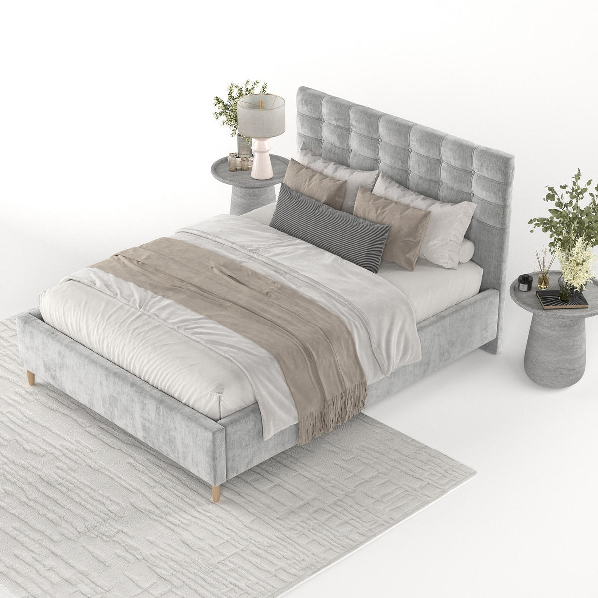 POLSTERBETT Soma 140/200 cm Hellgrau im Lotta Stoff - Hellgrau/Naturfarben, Holz/Holzwerkstoff (140/200cm) - AltaBeds