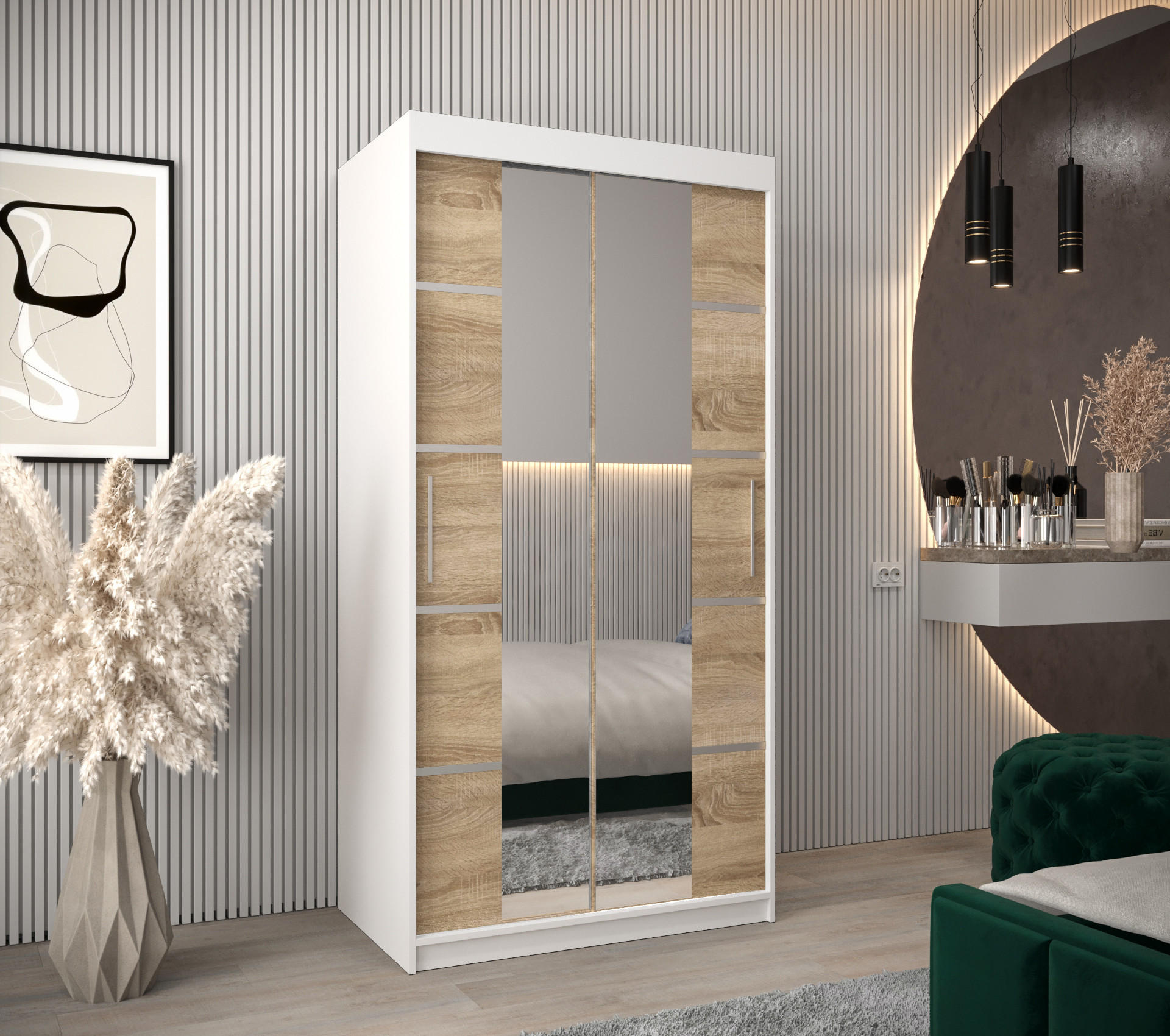 SCHWEBETÜRENSCHRANK 200/100/62 2-türig - Silberfarben/Weiß, Holz/Kunststoff (100/200/62cm) - Abiks Möbel