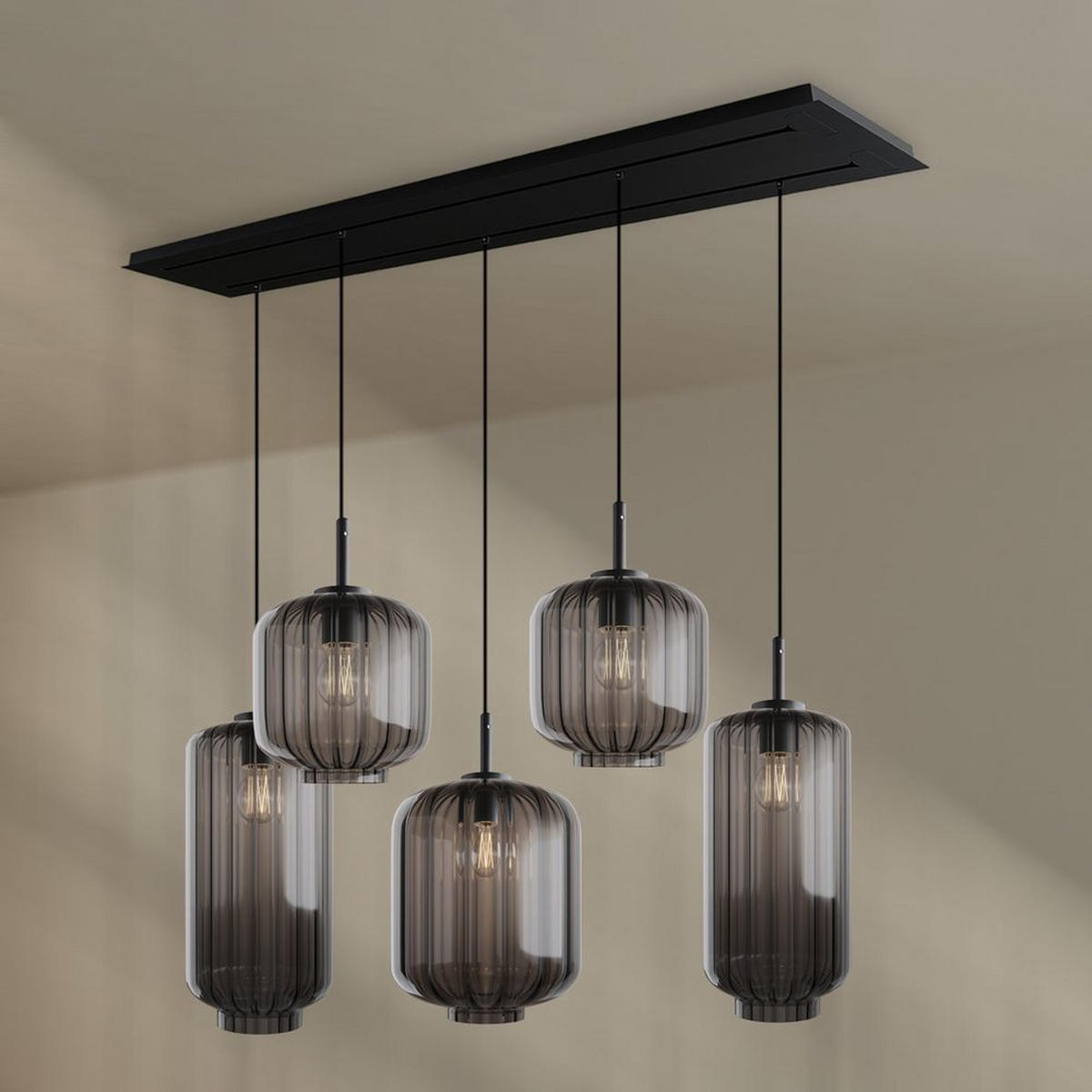 HÄNGELEUCHTE Velo 5-flammig Rauch Ø 18/20/25cm - Anthrazit/Schwarz, Glas (25/25/27cm) - s.luce