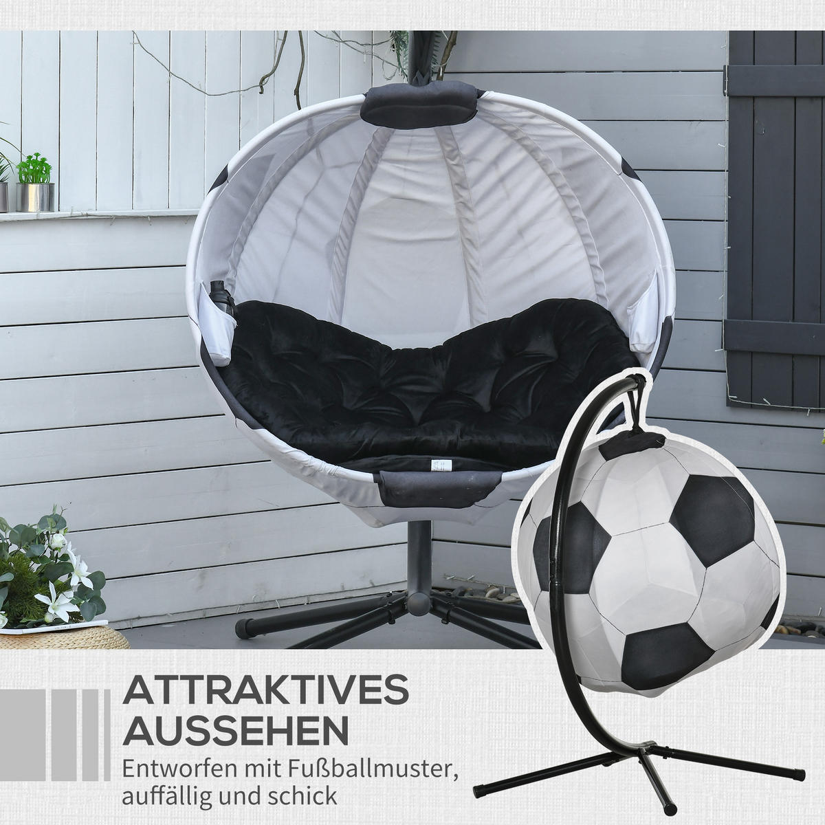 HÄNGESESSEL, Stahl, Schwarz+Weiß - Schwarz/Weiß, Kunststoff/Metall (114/172/126cm) - Outsunny