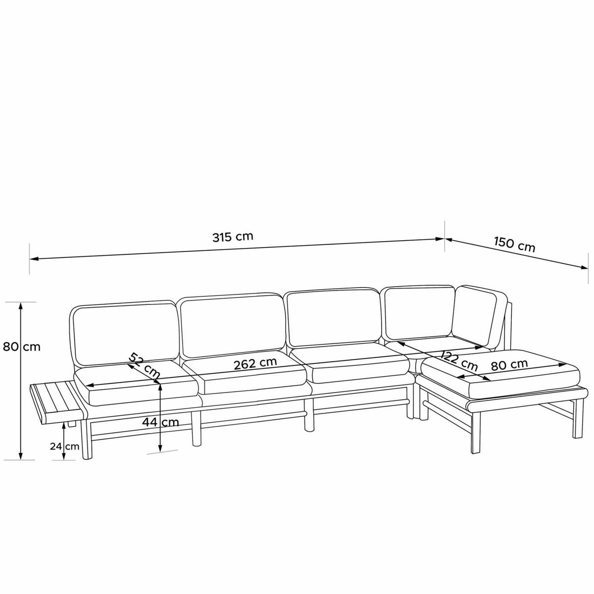 LOUNGESOFA ATREDA rechts - Grau, Holz/Textil (315/80/150cm) - KONSIMO®