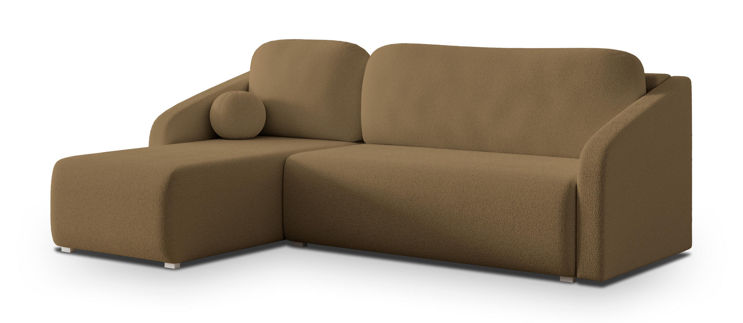 ECKSOFA MARELLO Orange Boucle-Stoff mit Schlaffunktion - Orange, Holz (220/143cm) - MASSENO