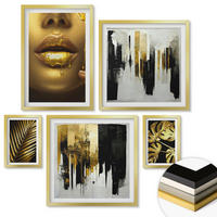 WANDBILDER 5er Set - 50x50 cm & 20x30 cm & 40x60 cm Goldrahmen - Sonnenuntergangsbrücke Landschaft - Goldfarben, Kunststoff (40/60cm) - ArtPrintCave