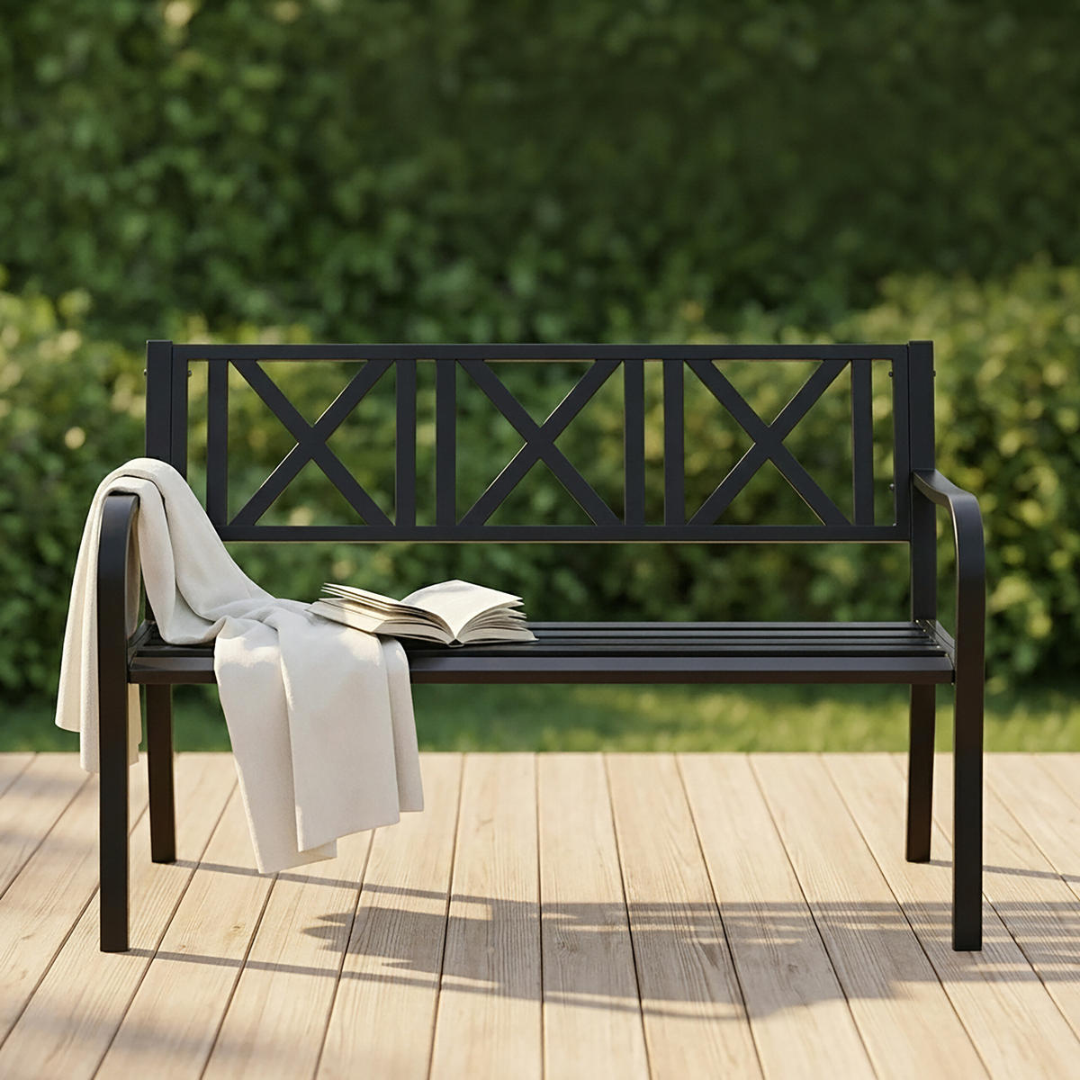 GARTENBANK Schwarz Stahl 2-Sitzer 127 cm - Schwarz, Metall (127/81/56cm) - Relaxdays
