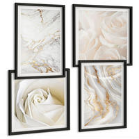 BILDER SET 4er Set - 50x50 cm & 40x60 cm Schwarzer Rahmen - Elegante Marmormuster - Schwarz, Kunststoff (50/50cm) - TULUP