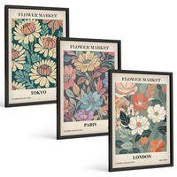 BILDER SET 3er Set - 40x60 cm Schwarzer Rahmen - Blumenposter Tokio Paris London - Schwarz, Kunststoff (40/60cm) - TULUP
