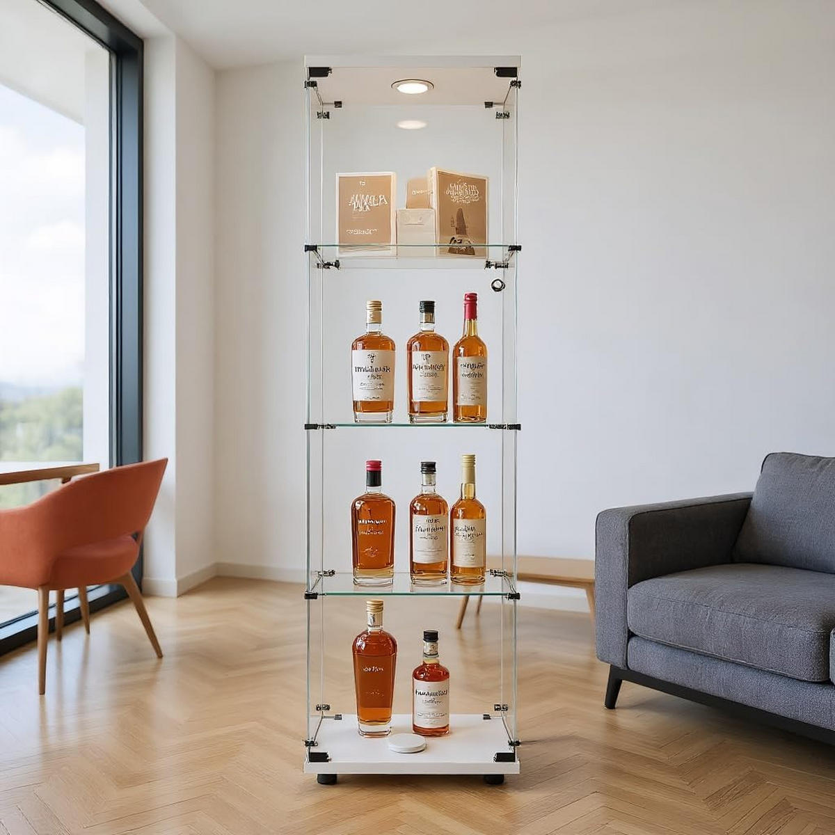 VITRINE LED-Glasvitrine Weiß Mit Tür, 4 Ebenen & Licht - Weiß, Holz (36/164/42cm)