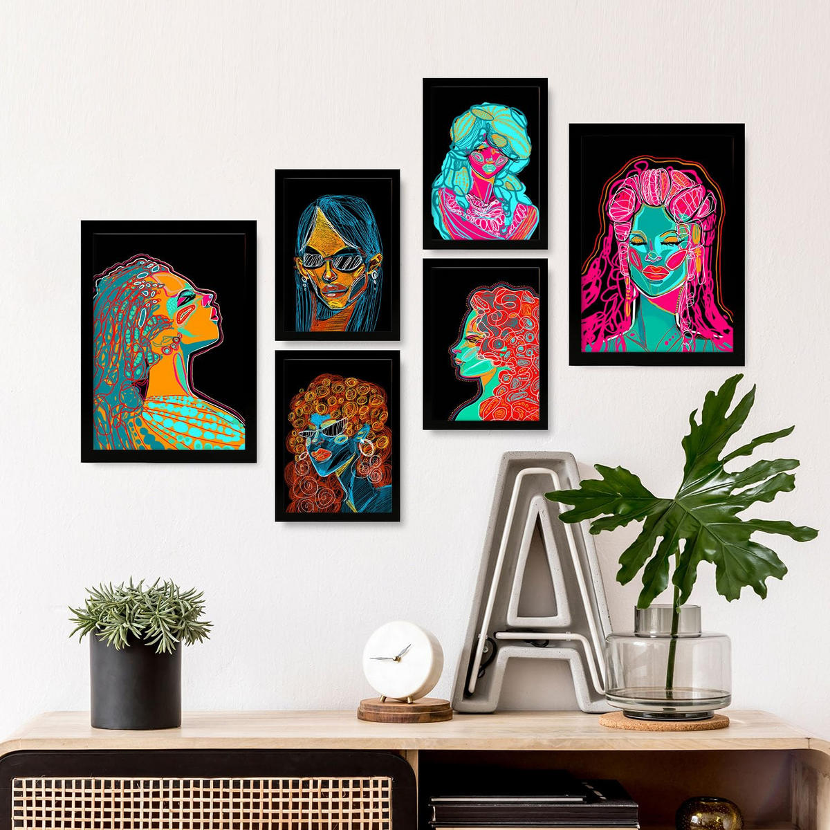 POSTER Set Mit 6 Shades of Beauty 2 Abstrakt Feminin Größe A3 & A4 Schwarzer Rahmen - Schwarz, Papier (29.7/1cm) - Nacnic