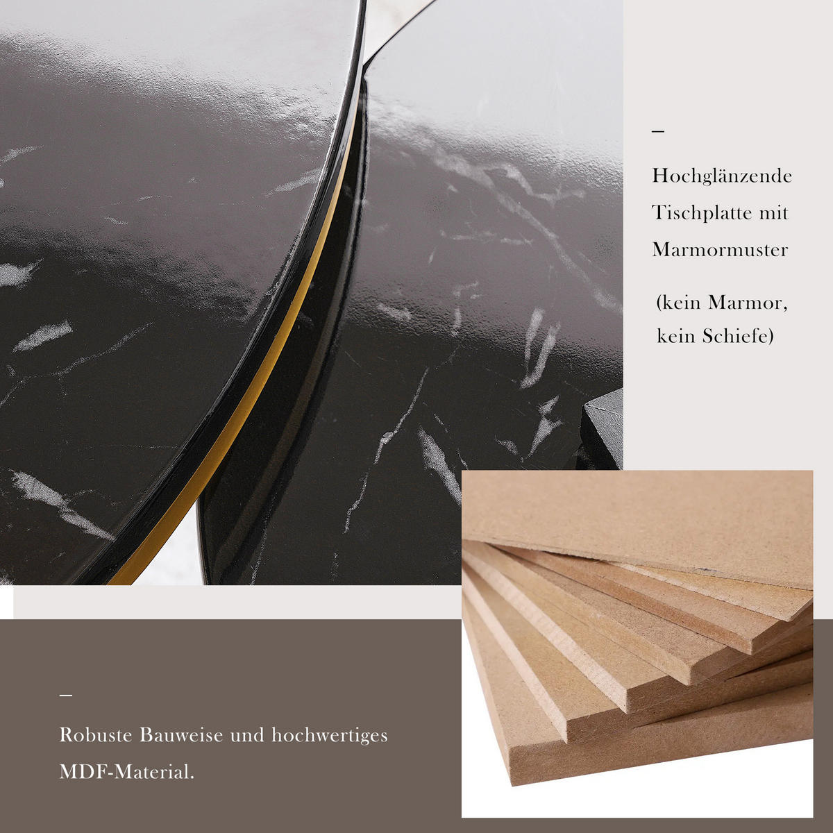 SADA konferenčních stolků z MDF 70x70x47/45x45x40 cm černá se zlatou kovovou konstrukcí, zasouvací - černá, kompozitní dřevo (70/70/45cm) - Modfu
