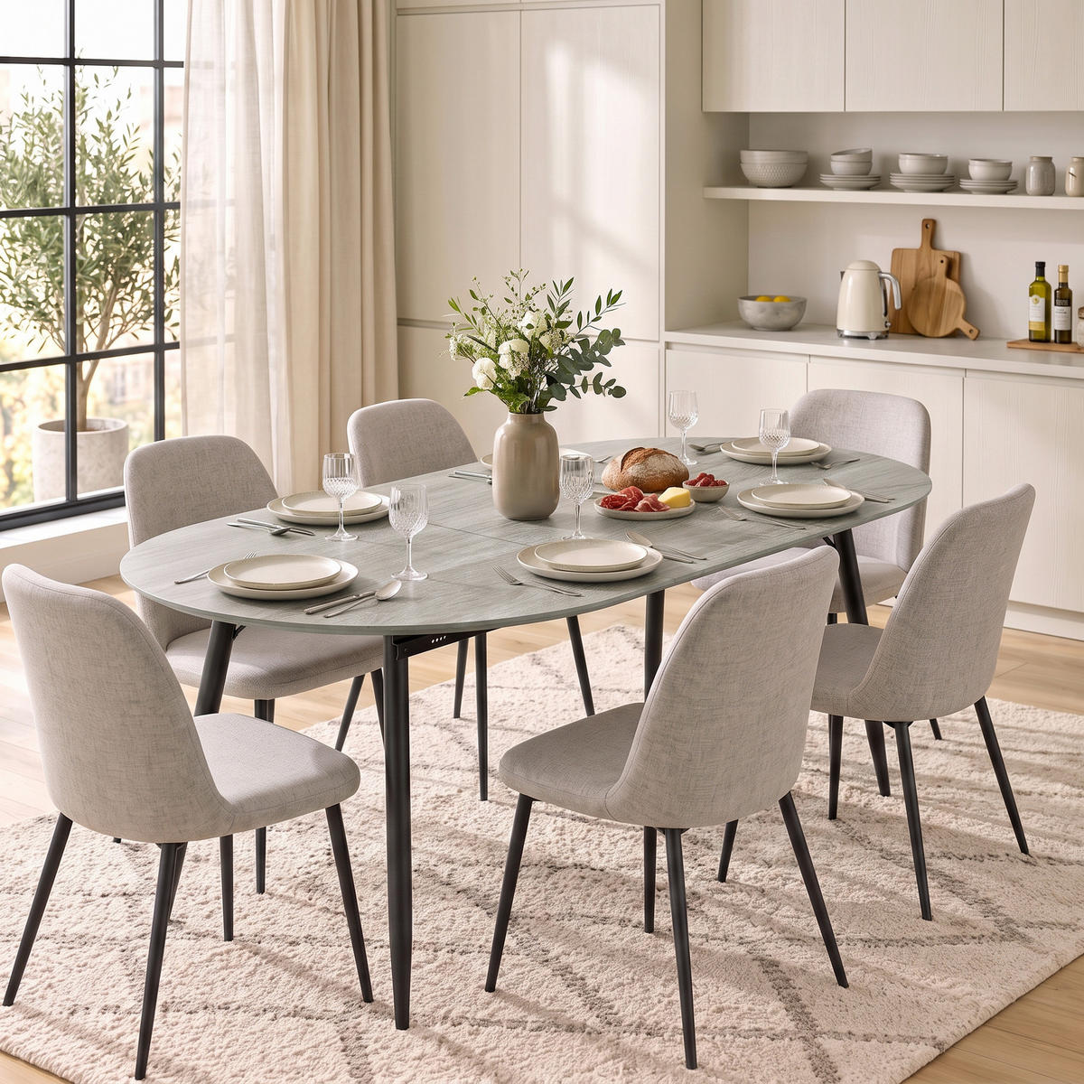 AUSZIEHBARER-ESSTISCH MDF Grau - Schwarz/Grau, Holzwerkstoff/Metall (160/80/75cm) - HOMCOM
