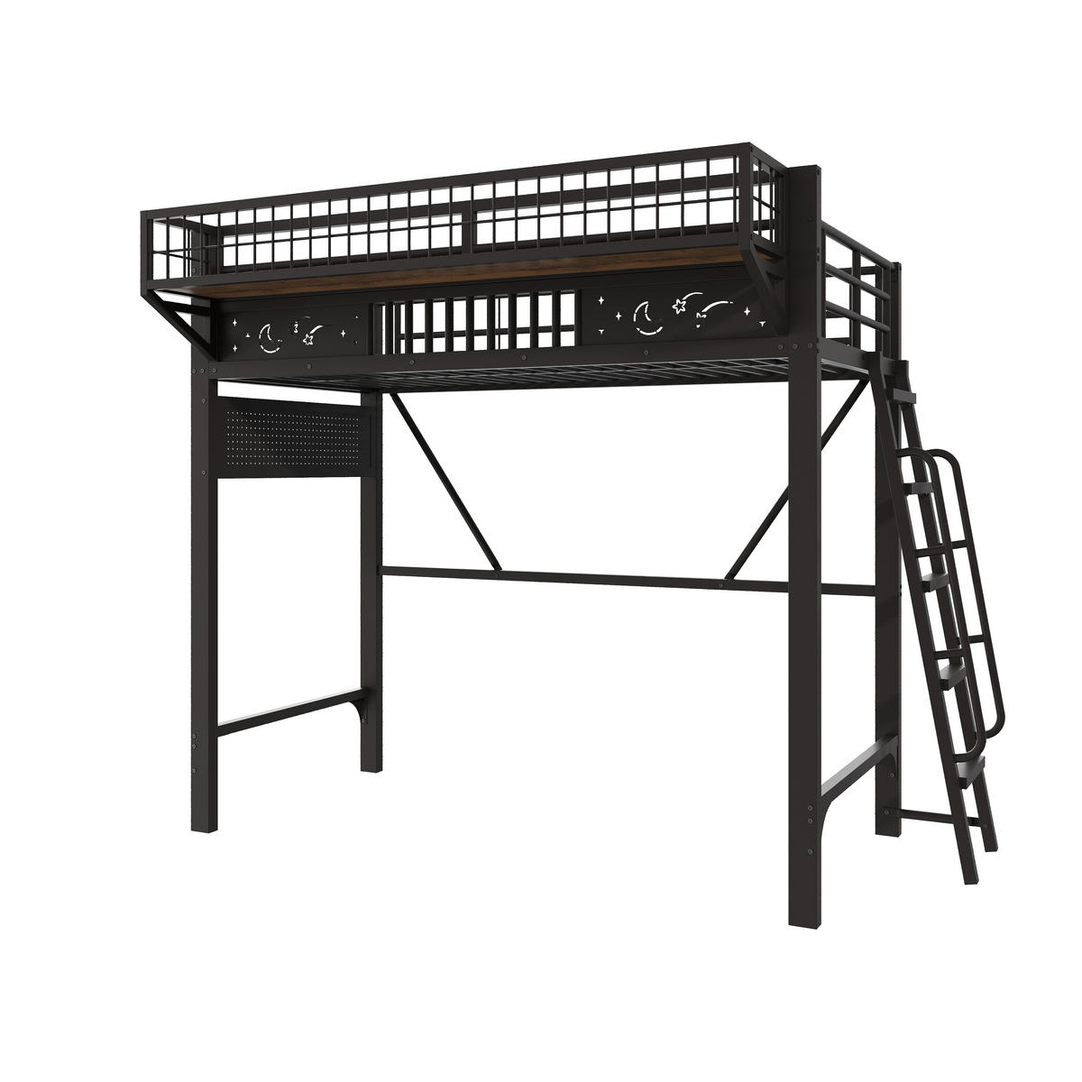 HOCHBETT 90/200 cm mit Metallgestell Schwarz, Staufächern und offener Unterseite - Schwarz, Metall
