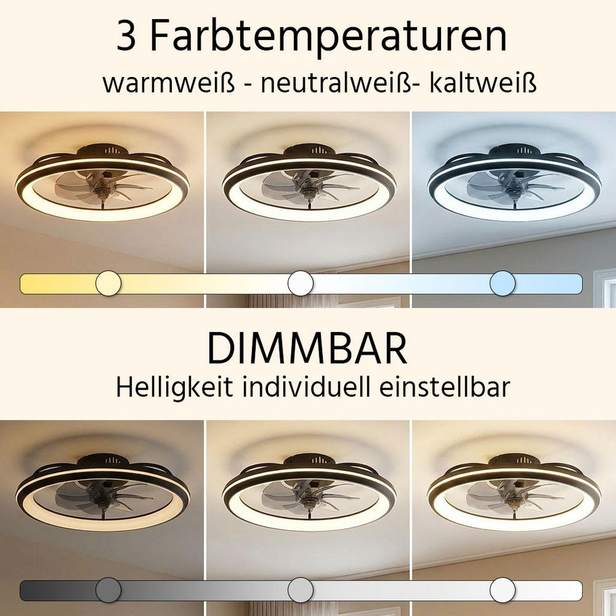 LED DECKENLEUCHTE Deckenventilator Schwarz Kunststoff - Schwarz, Metall (50/50/14cm) - Globo Lighting