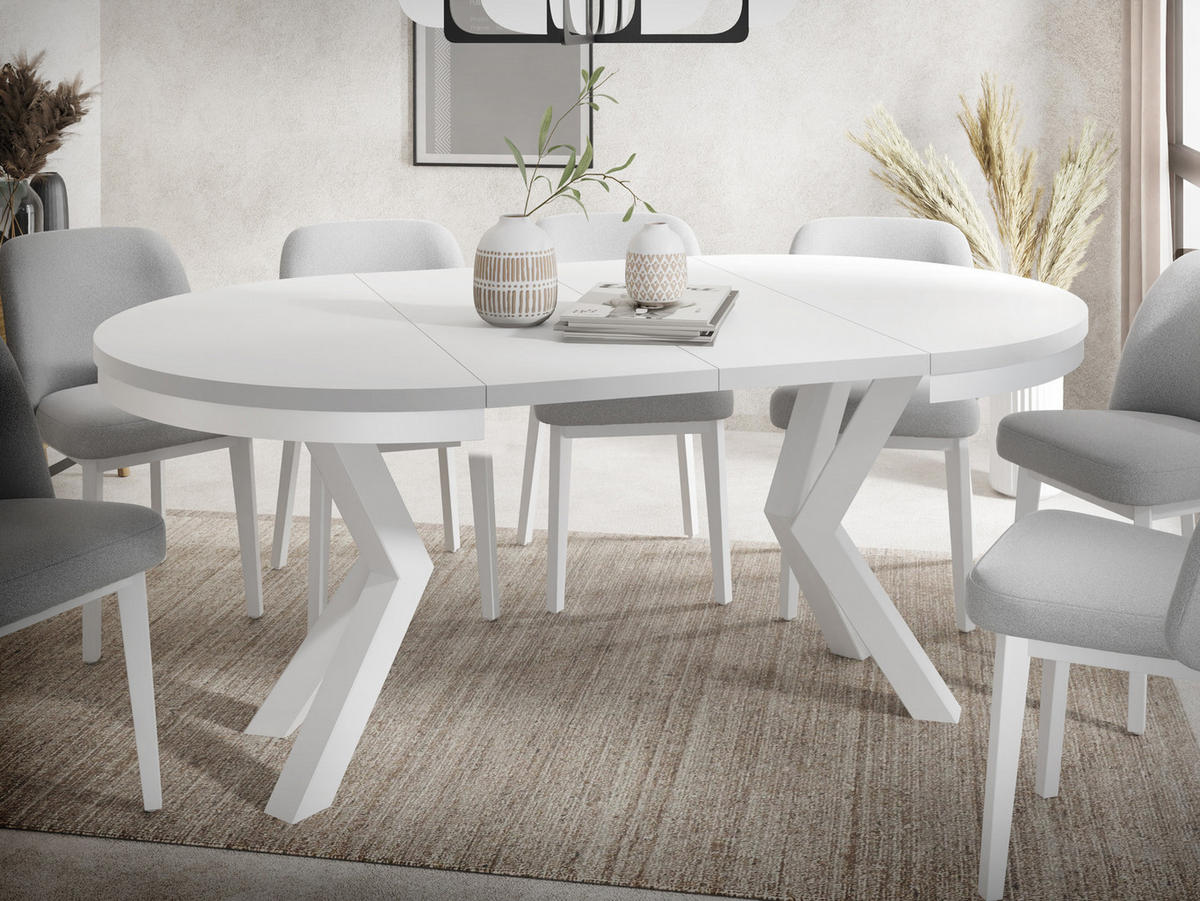 ESSTISCH Clara Weiß runder ausziehbarer, Weiß 100-180/100/76 cm - Weiß, Holzwerkstoff/Metall (100/100/76cm) - WFL GROUP