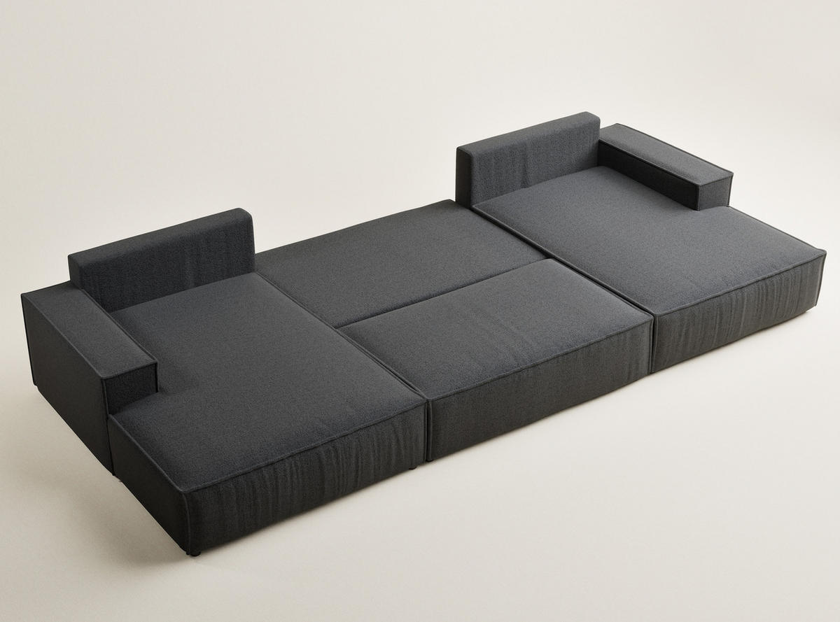 WOHNLANDSCHAFT Kyoto Anthrazit Webstoff - Schwarz/Grau, Holz/Holzwerkstoff (398/70/148cm) - Maison de Reve