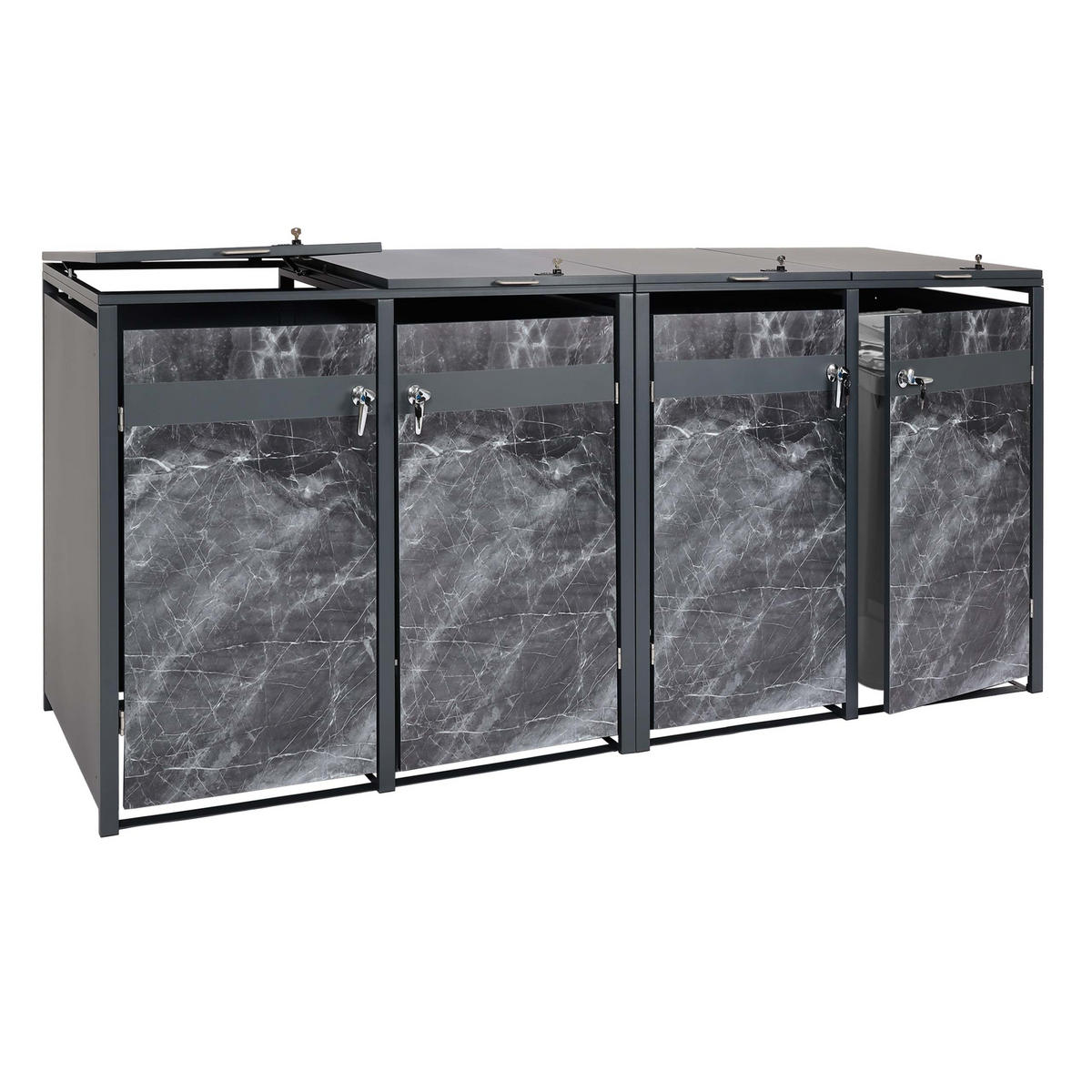4ER MÜLLTONNENVERKLEIDUNG rechteckig Anthrazit, Marmor Schwarz Dekor - Anthrazit/Schwarz, Metall (264/117/80cm) - MCW