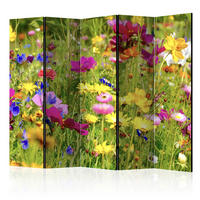 PARAVENT Beidseitig Bedruckter 5-tlg 225x172 cm Sommerblumen - Multicolor, Holz/Textil (225/172/3cm) - Muralo