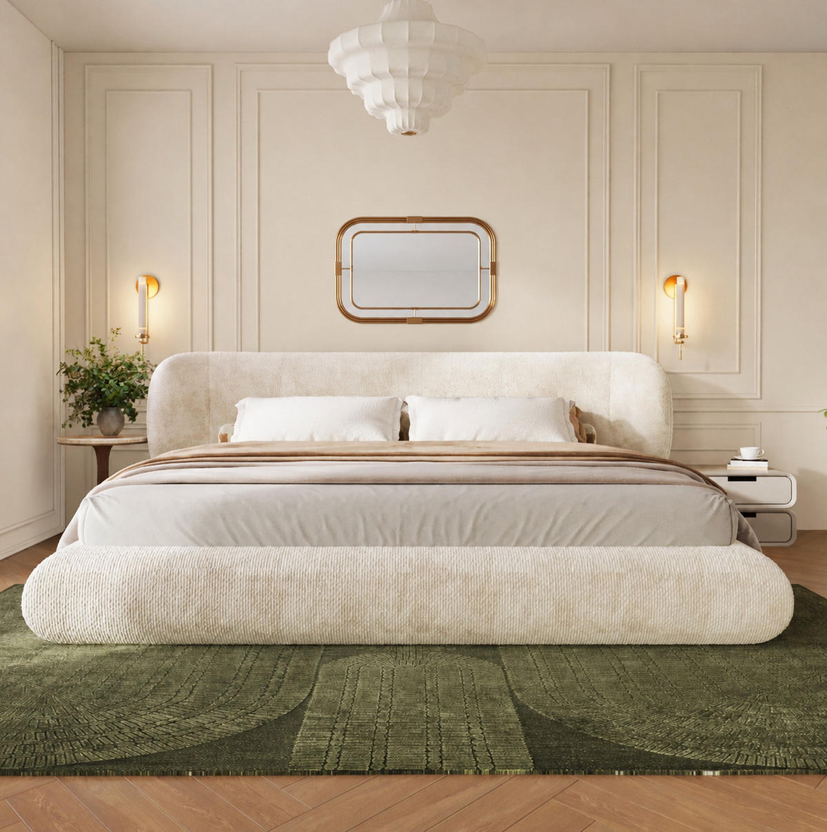 POLSTERBETT mit Chenille-Bezug 140x200 cm Beige mit Lattenrost und Kopfteil - Beige, Textil (140/200cm) - Modfu