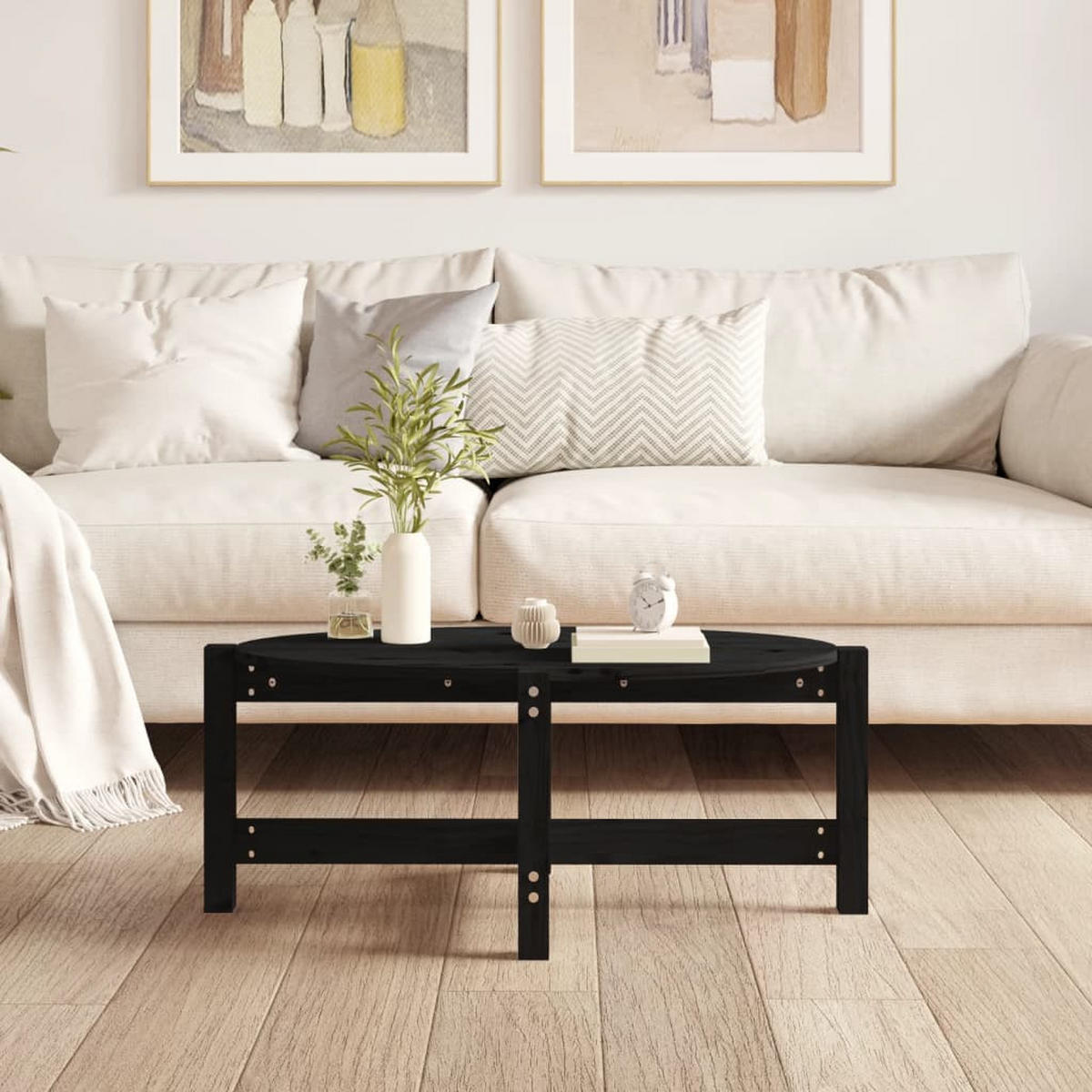 COUCHTISCH Schwarz 87x48x35 cm Massivholz Kiefer - Schwarz, Holz (87/48/35cm) - furnicato