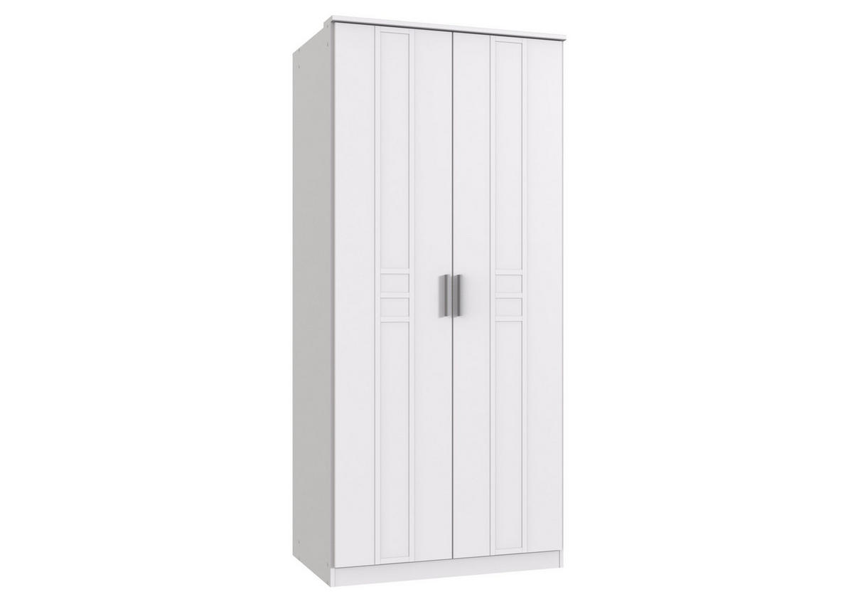 KLEIDERSCHRANK Bela "Borkum" in Landhausstil Weiß - Drehtürenschrank 2 türig - Weiß, Holzwerkstoff (91/199/58cm)