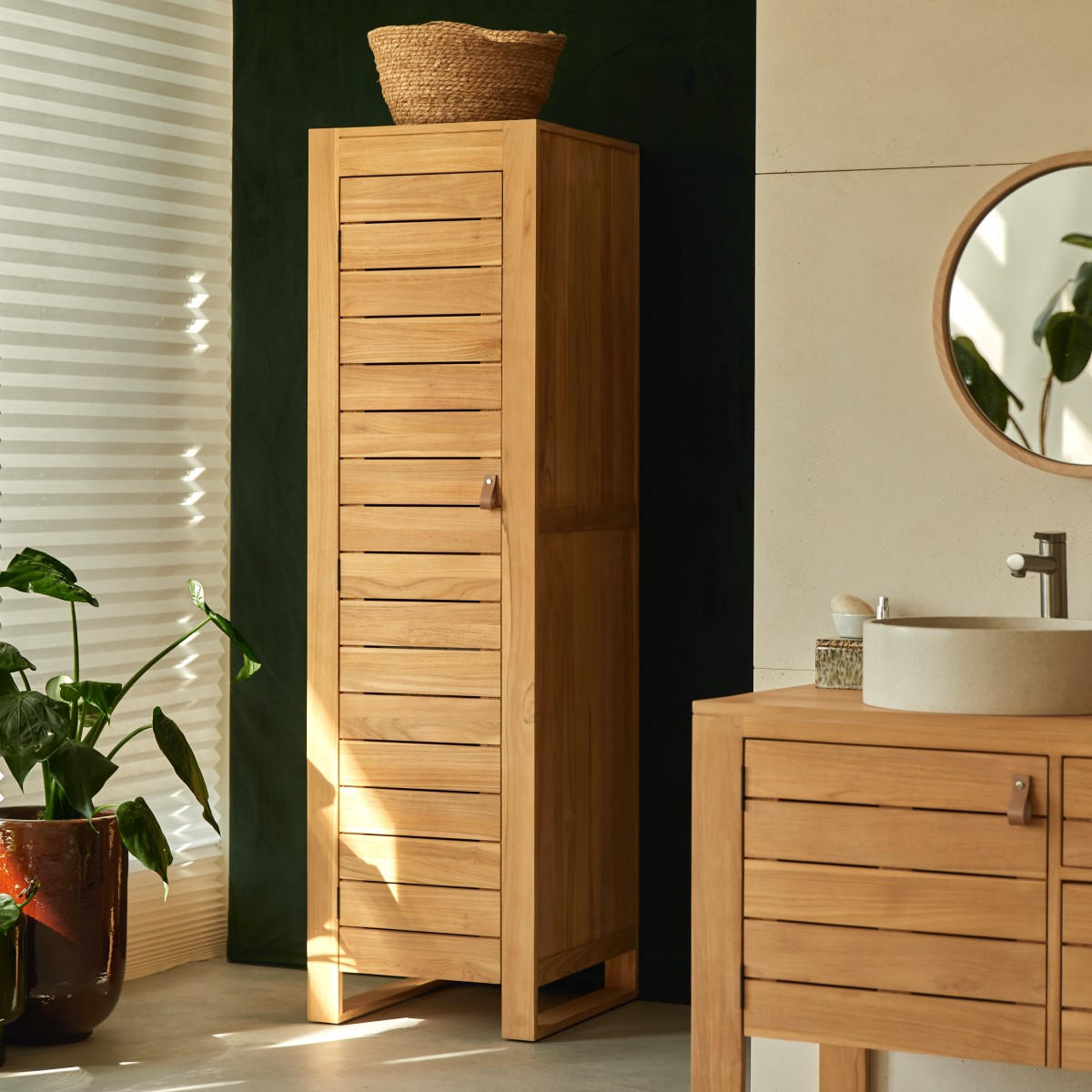 HOCHSCHRANK Minimalys Natur aus Teak - Naturfarben, Holz (50/180/55cm) - Tikamoon