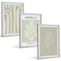 BILDER SET 3er Set - 40x60 cm Silberner Rahmen - Abstrakte Pflanzenmuster - Silberfarben, Kunststoff (40/60cm) - TULUP
