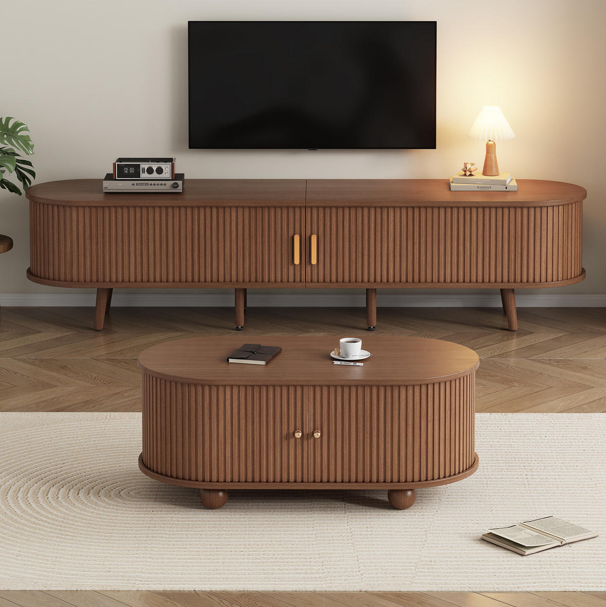 TV-ELEMENT mit Couchtisch Stauraum 2er-Set MDF Walnut - Braun, Holzwerkstoff (40/42/175.1cm) - Beauniv