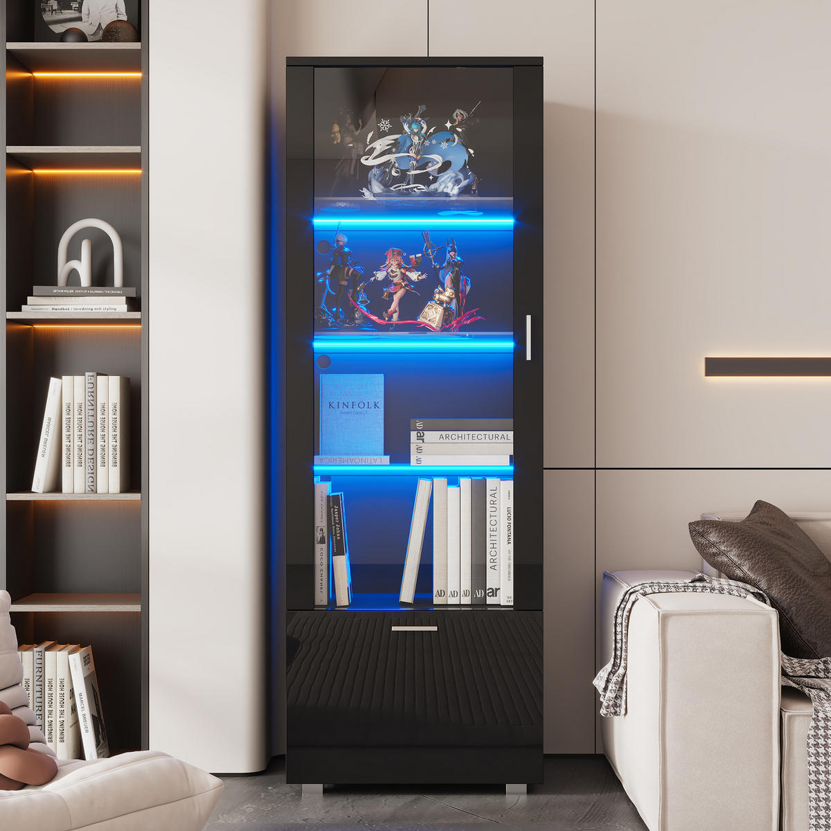 VITRINE Schwarz 50/40/160 cm - Schwarz, Holzwerkstoff (40/160/50cm) - PANGIVO