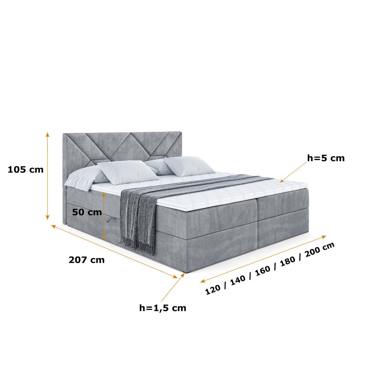 BOXBETT mit Matratze H4 und Lattenrost - BARWA - 160 x 200 - H4 - Grau - Grau, Holzwerkstoff (160/200cm) - ALTDECOR