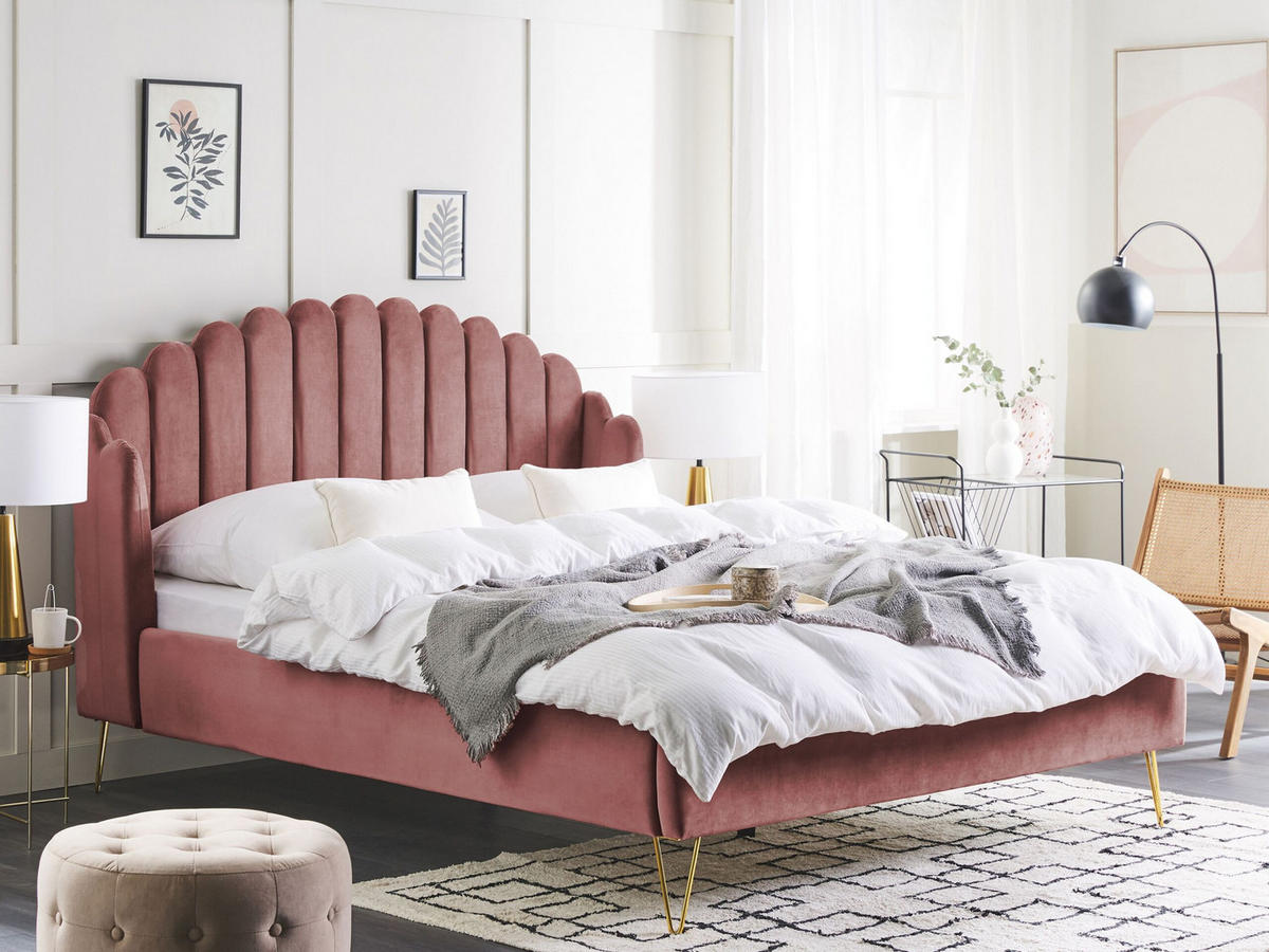 POLSTERBETT 160/200cm Rosa Ambillou - Pink, Textil (160/200cm) - Beliani