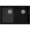 SPÜLBECKEN Praga Slim Duo, 2-er set Schwarz Metallic 76/47 cm 2 Becken + Ablauf-Set + Aufrollbare Abtropffläche ab 80er Unterschrank - Chromfarben/Schwarz Hochglanz, Kunststoff (76/20/47cm) - Primagran