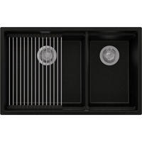 SPÜLBECKEN Praga Slim Duo, 2-er set Schwarz Metallic 76/47 cm 2 Becken + Ablauf-Set + Aufrollbare Abtropffläche ab 80er Unterschrank - Chromfarben/Schwarz Hochglanz, Kunststoff (76/20/47cm) - Primagran