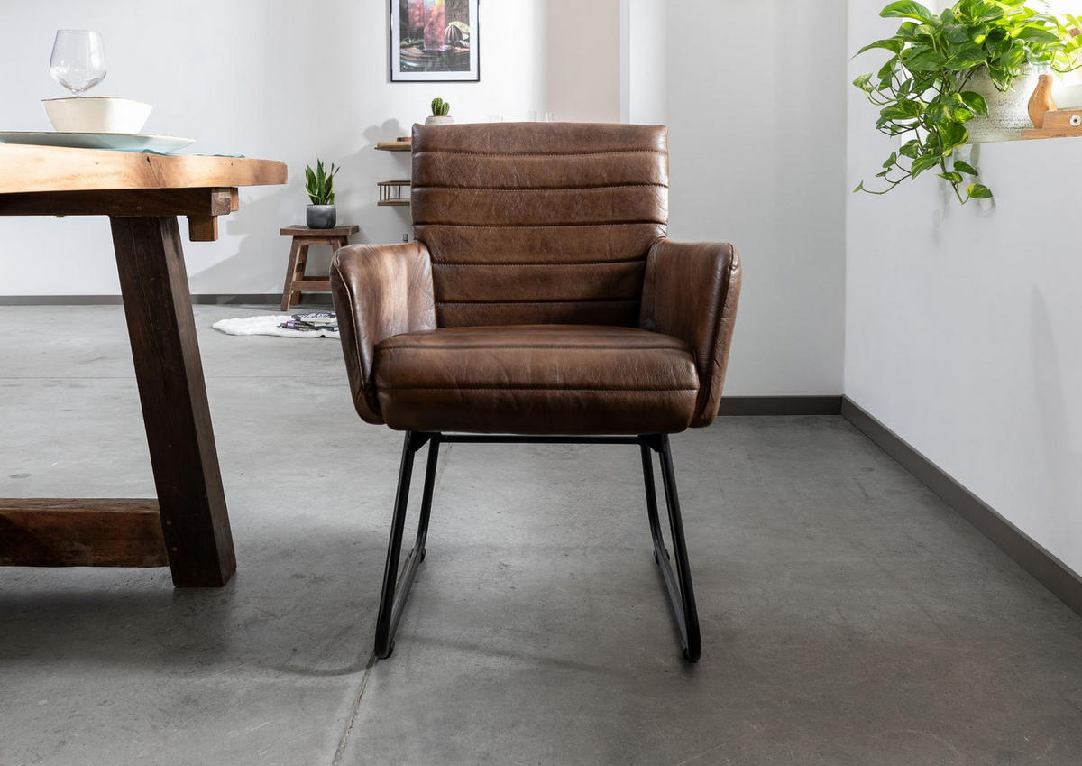 STUHL Echtleder 62x62x84 dunkelbraun IRON LABEL #06 - Dunkelbraun, Leder (62/84/62cm) - Massivmoebel24