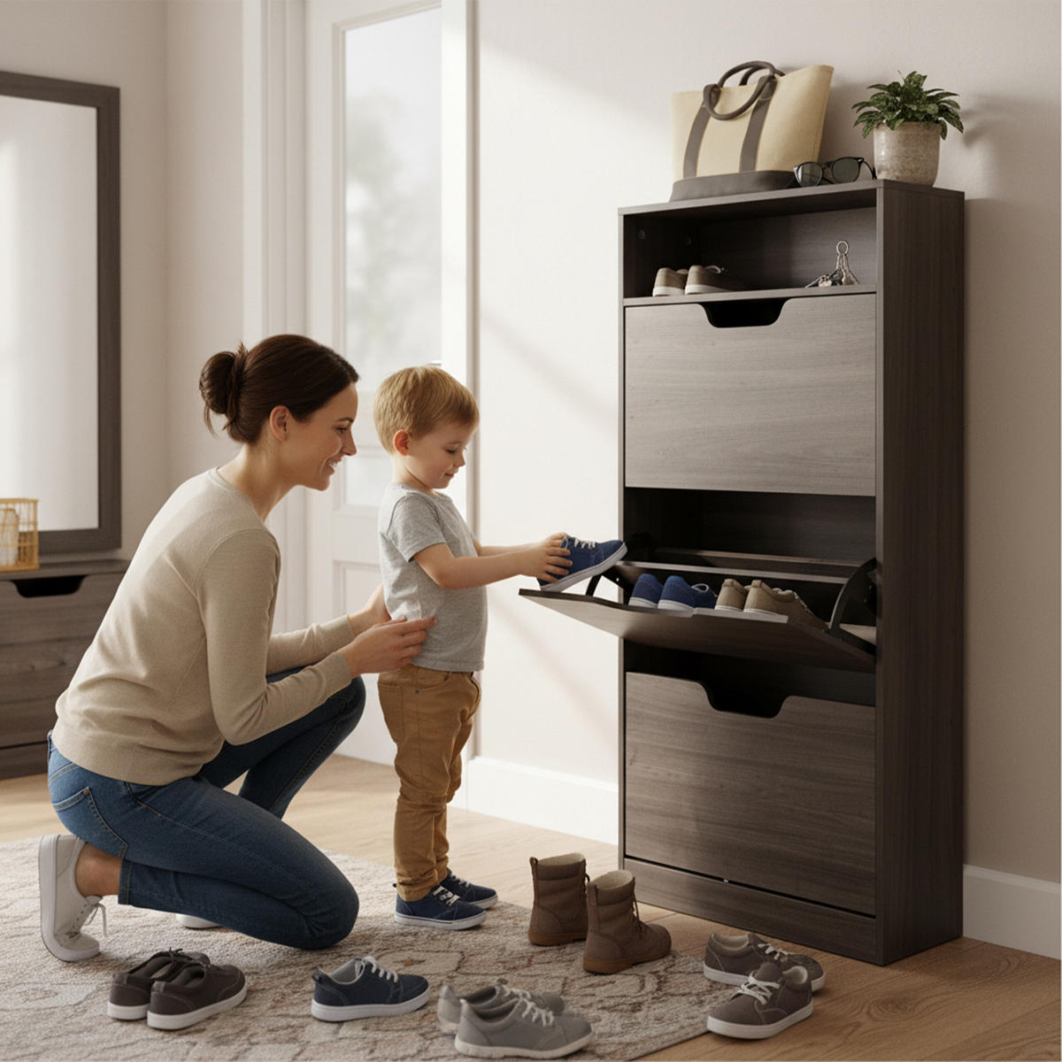 SCHUHSCHRANK - Grau, Holzwerkstoff/Kunststoff (60/140/24cm) - Relaxdays