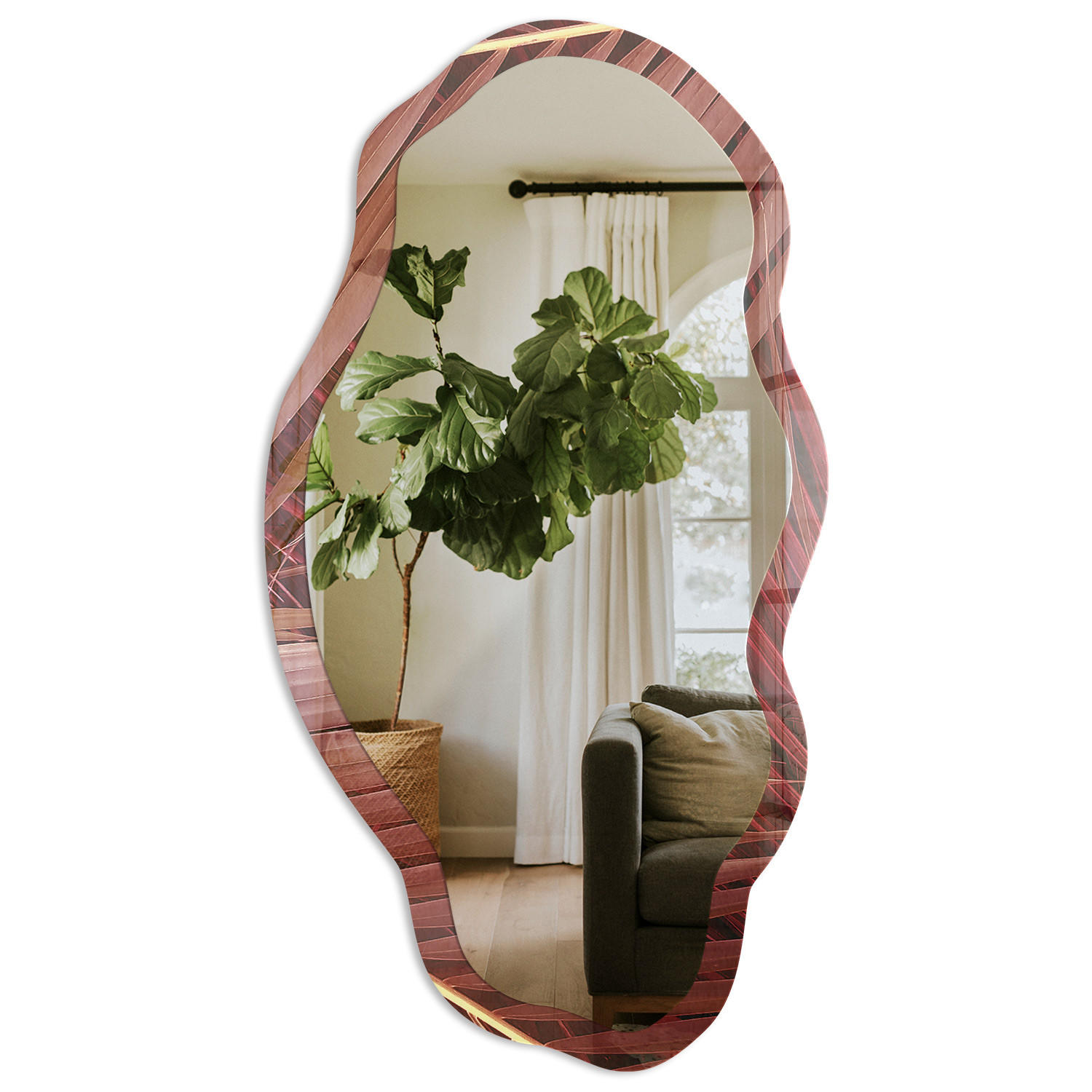 SPIEGEL 90x45 cm asymmetrisch mit Druck - Botanischer Akzent - Transparent, Glas (45/90/0.4cm) - TULUP