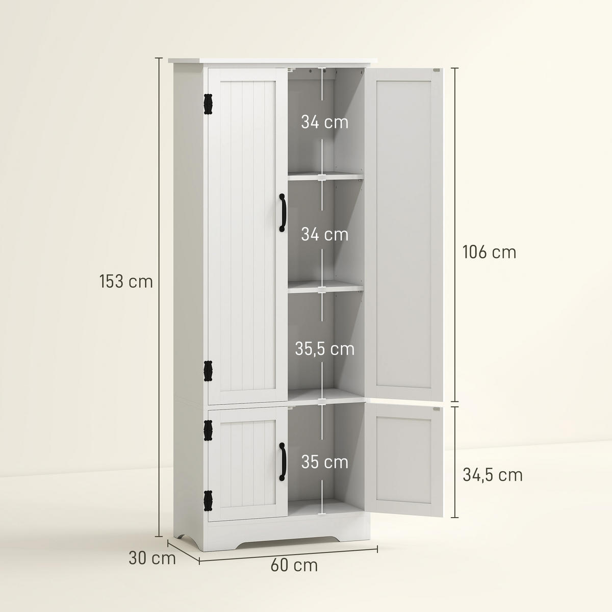 HIGHBOARD DE-11320 3 verstellbare Böden & 2 Türen Weiß - Weiß, Holzwerkstoff (30/153/60cm) - ComfortXL