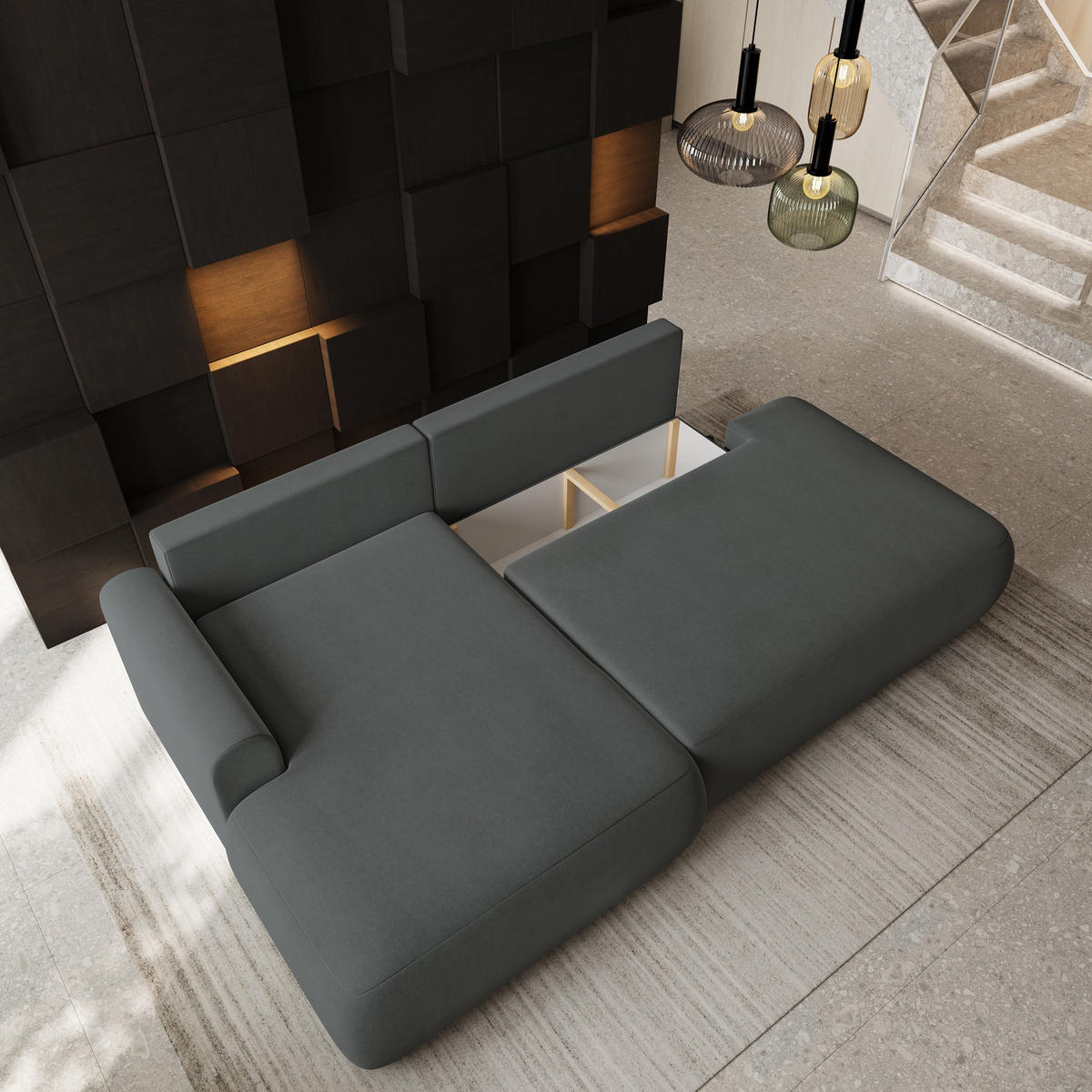 ECKSOFA NUVIRA CL L-S Grau Samtstoff mit Schlaffunktion - Grau, Holzwerkstoff/Textil (279/158cm) - MASSENO