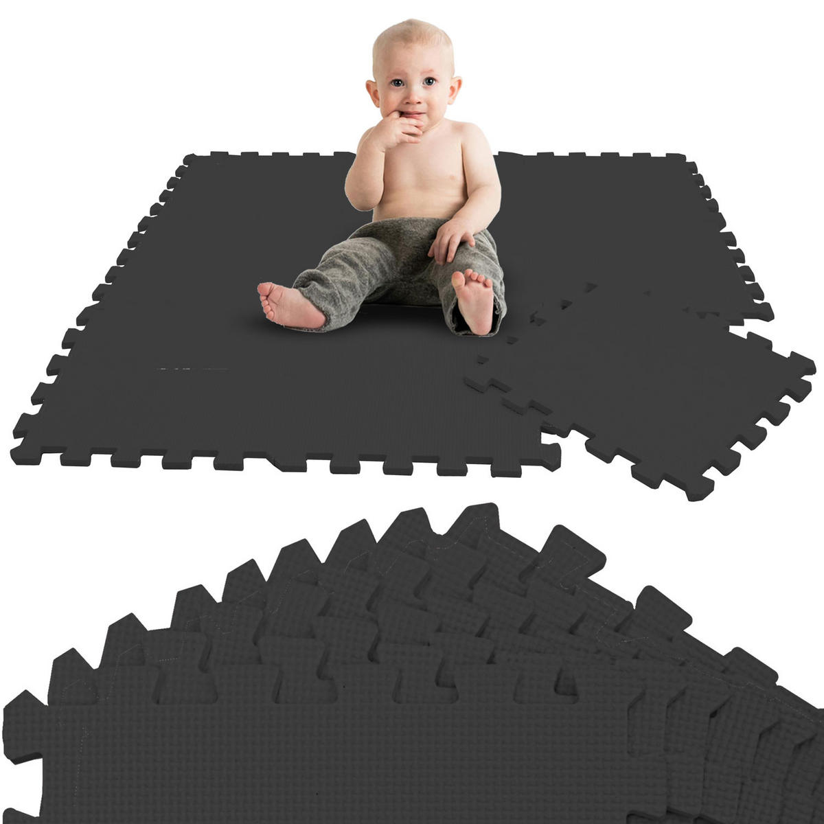 SPIELMATTE ab Null 90 cm Baby Puzzlematte Schwarz - Schwarz, Kunststoff (30/30cm) - Littletom
