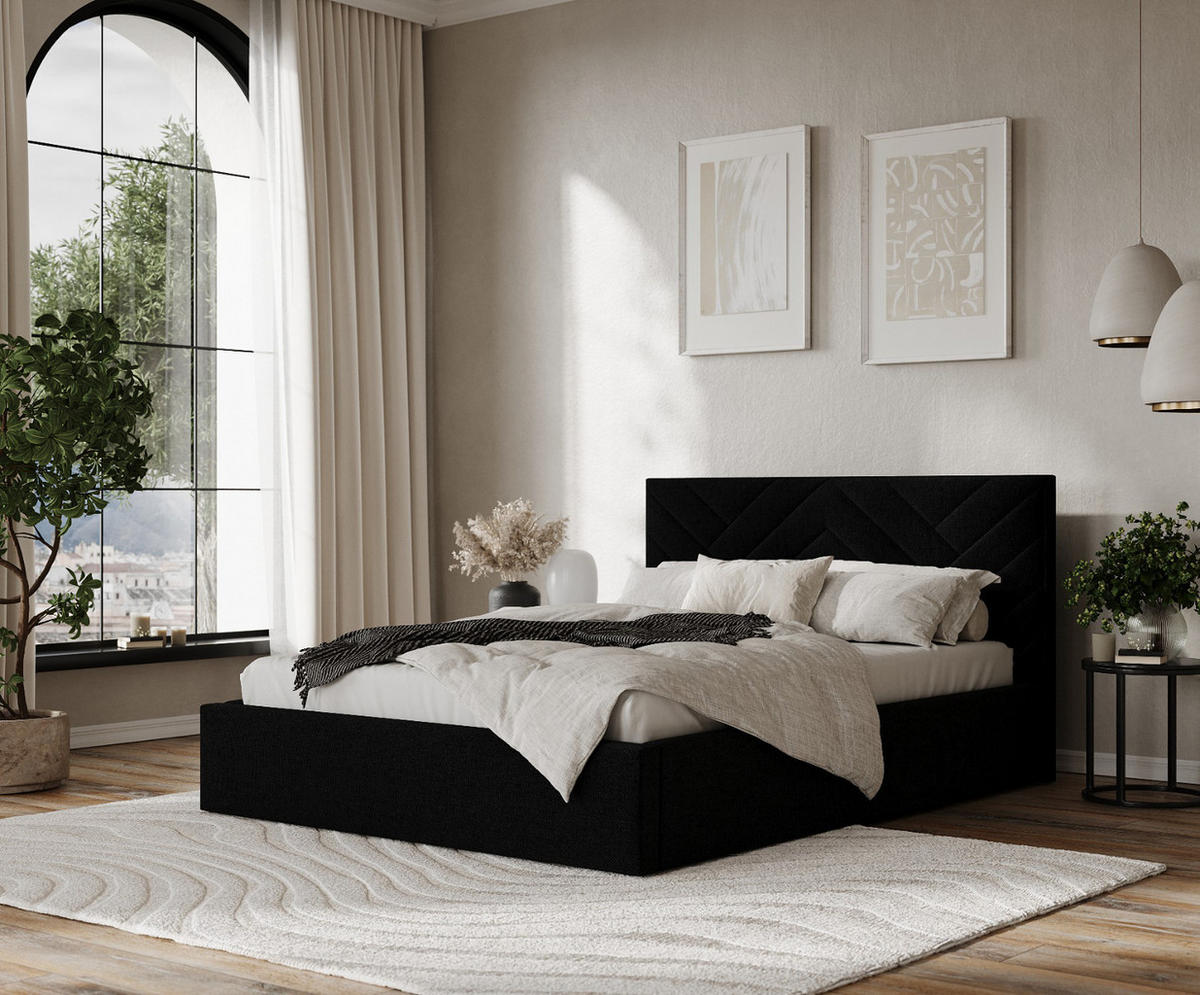 POLSTERBETT Arco 140/200 cm Schwarz im Inari Stoff - Schwarz/Naturfarben, Holz/Holzwerkstoff (140/200cm) - AltaBeds