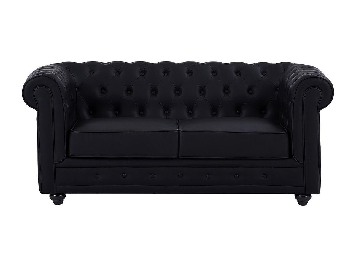 SOFA 2-Sitzer - Kunstleder - Schwarz - CHESTERFIELD - Schwarz, Leder (88/72/168cm) - Vente-Unique
