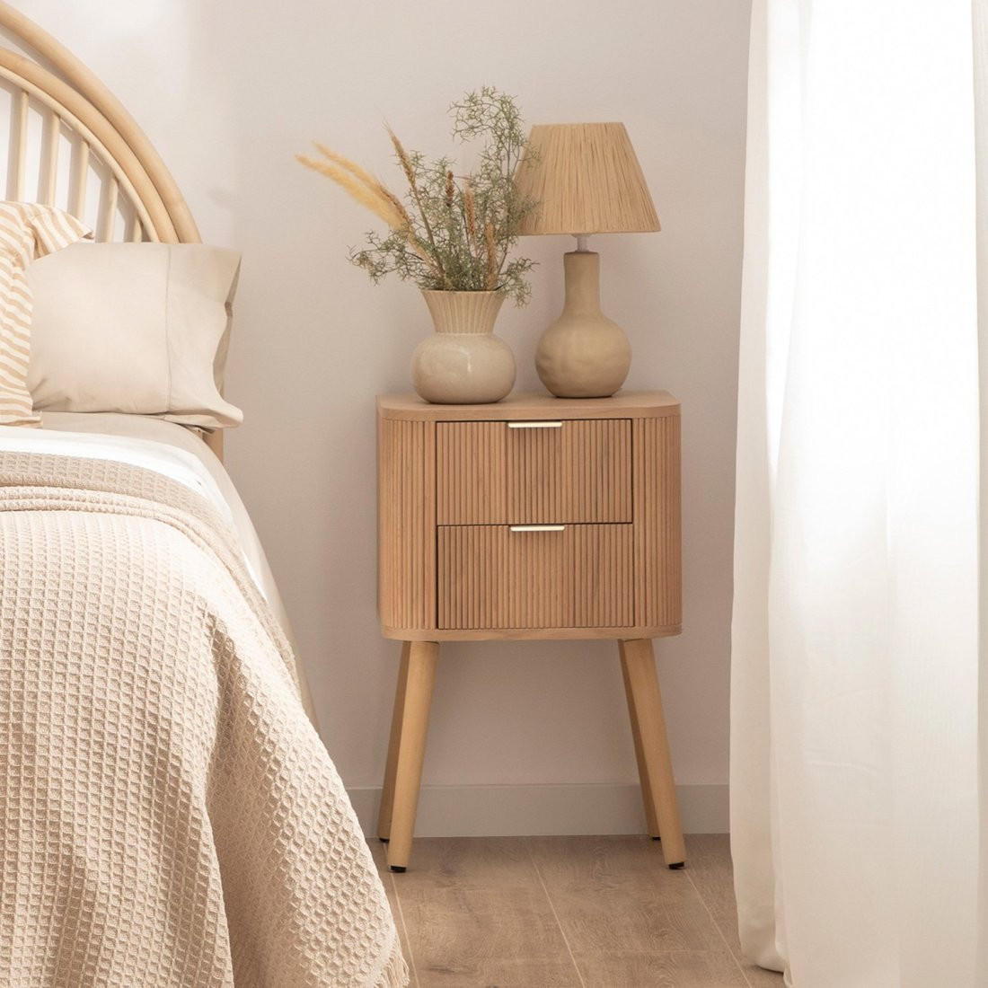 NACHTTISCH 2 SCHUBLADEN Mina Natürlich 40 cm x 62 cm - Naturfarben, Holzwerkstoff (40/62/30cm)