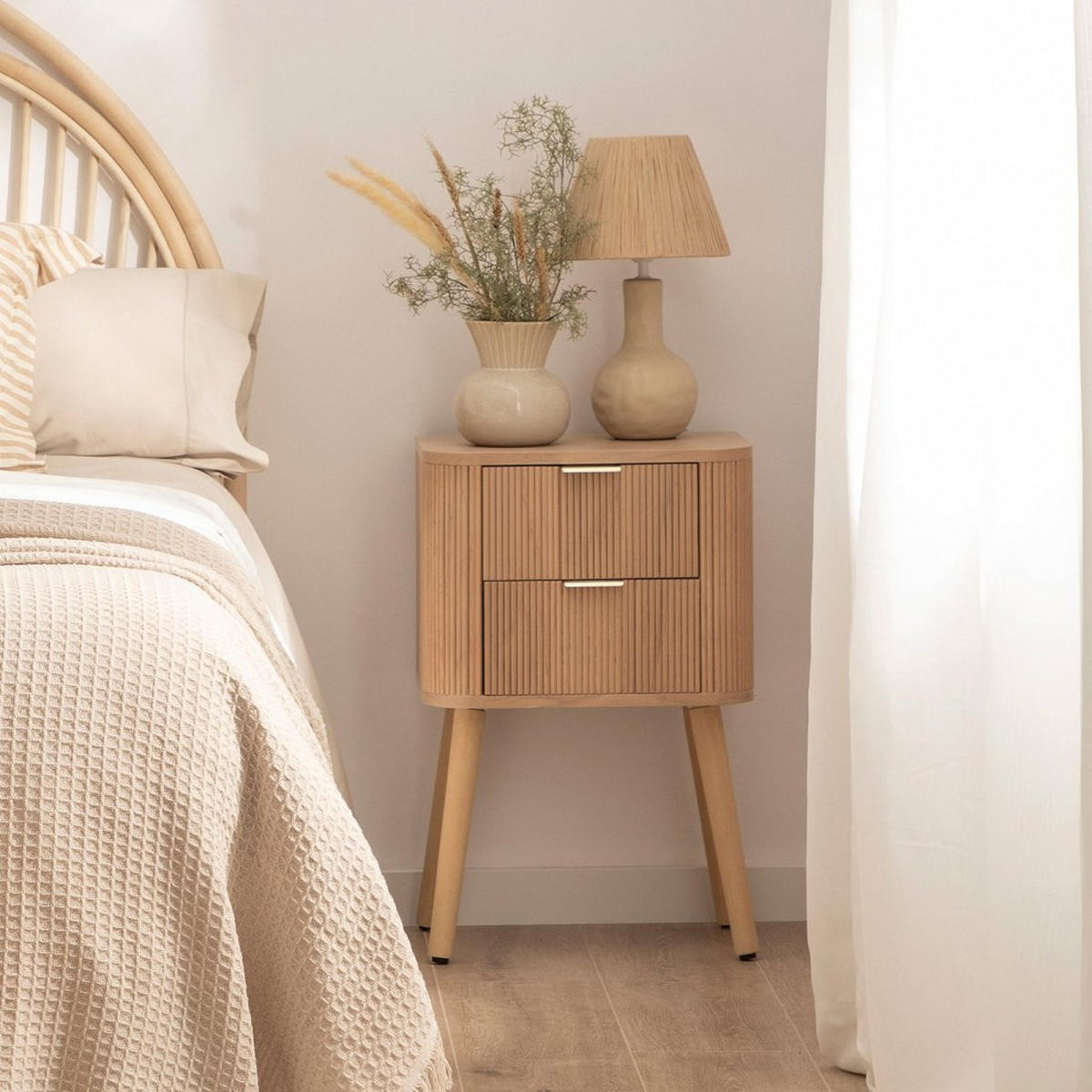 NACHTTISCH 2 SCHUBLADEN Mina Natürlich 40 cm x 62 cm - Naturfarben, Holzwerkstoff (40/62/30cm)