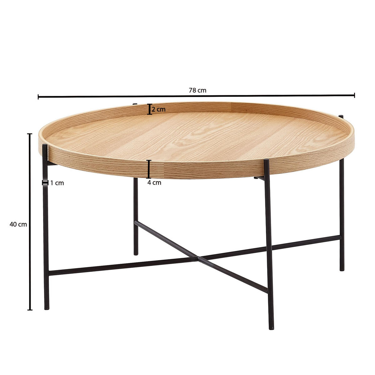 COUCHTISCH Eichenholz Furnier mit stabilem Metallgestell, Modernes zeitloses Design - Schwarz/Braun, Holz/Metall (78/78/40cm) - KADIMA DESIGN