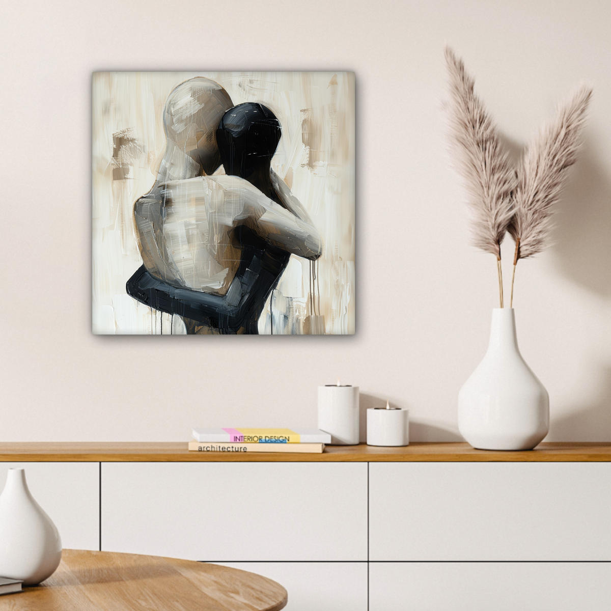 LEINWANDBILD Abstrakt - Liebe - Schwarz und weiß - Modern Wandbild Wohnzimmer 50x50 cm - Schwarz, Textil (50/50cm) - MuchoWow