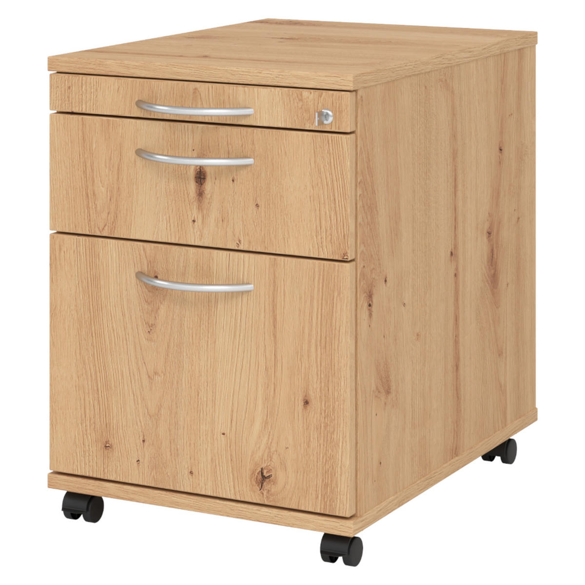 ROLLCONTAINER - mit Hängeregistratur 58/42,8/59 cm in Wildeiche Bogengriff (Metall) - Wildeiche, Holzwerkstoff (42.8/59/58cm) - bümö