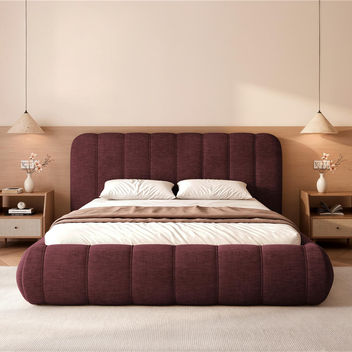 POLSTERBETT Gallo 160x200 cm Dunkelviolett Chenille – (Doppelbett mit Bettkasten, Lattenrost, voluminöses Kopfteil) - Violett, Holz/Holzwerkstoff (160/200cm) - Ravio