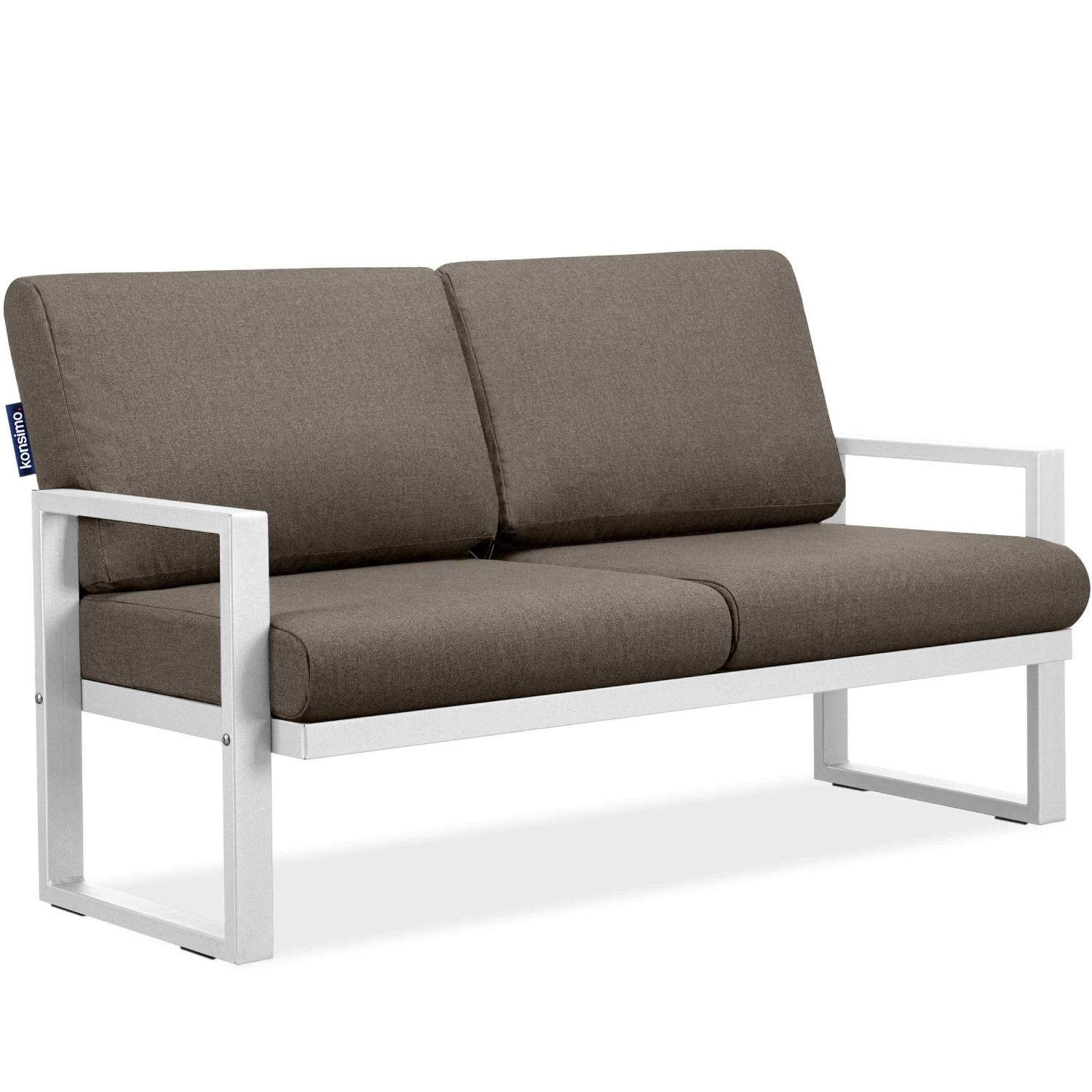 GARTENSOFA FRENA 2-Personen ,Weiß/Beige - Beige/Weiß, Textil/Metall (130/65/60cm) - KONSIMO®