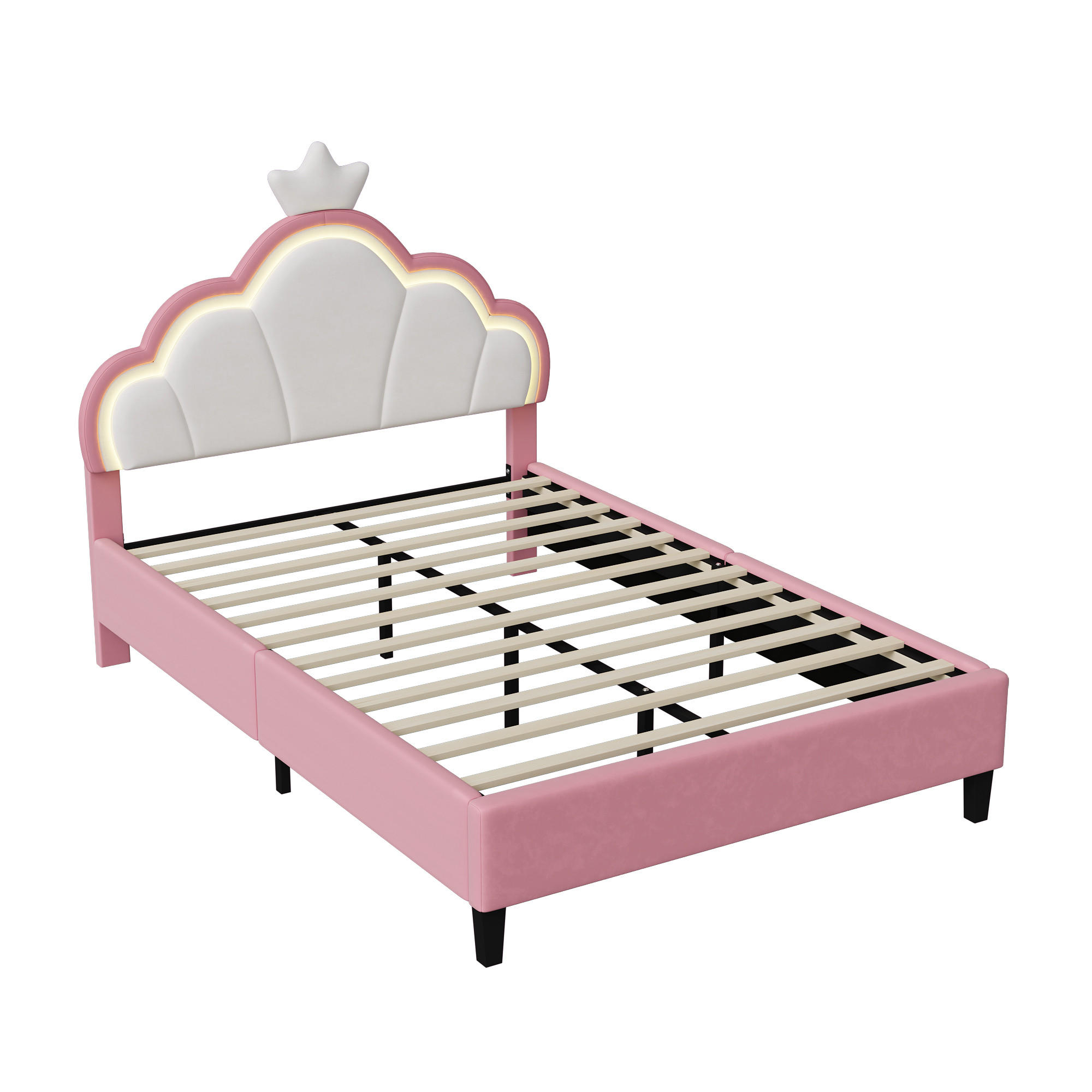 POLSTERBETT 90x200 cm, Rosa, mit Lattenrost, LED-Beleuchtung - Rosa, Textil/Metall (90/200cm)
