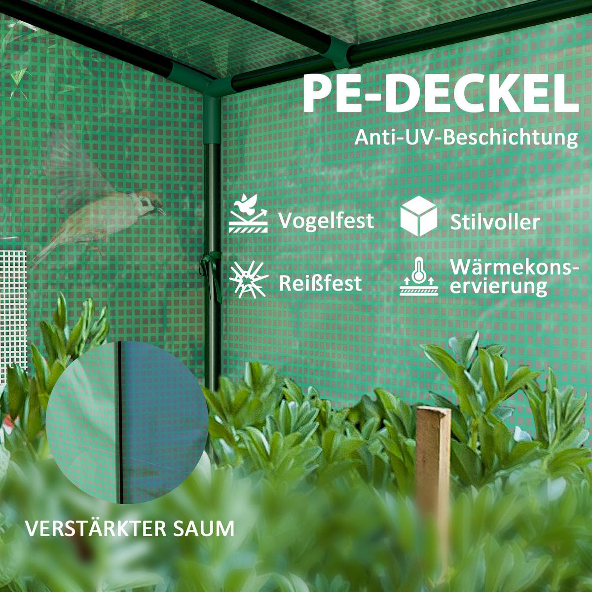 GEWÄCHSHAUS mit Rolltür, winterfest Foliengewächshaus aus Stahl, Treibhaus Grün - Grün, Metall (76/170/200cm) - Outsunny