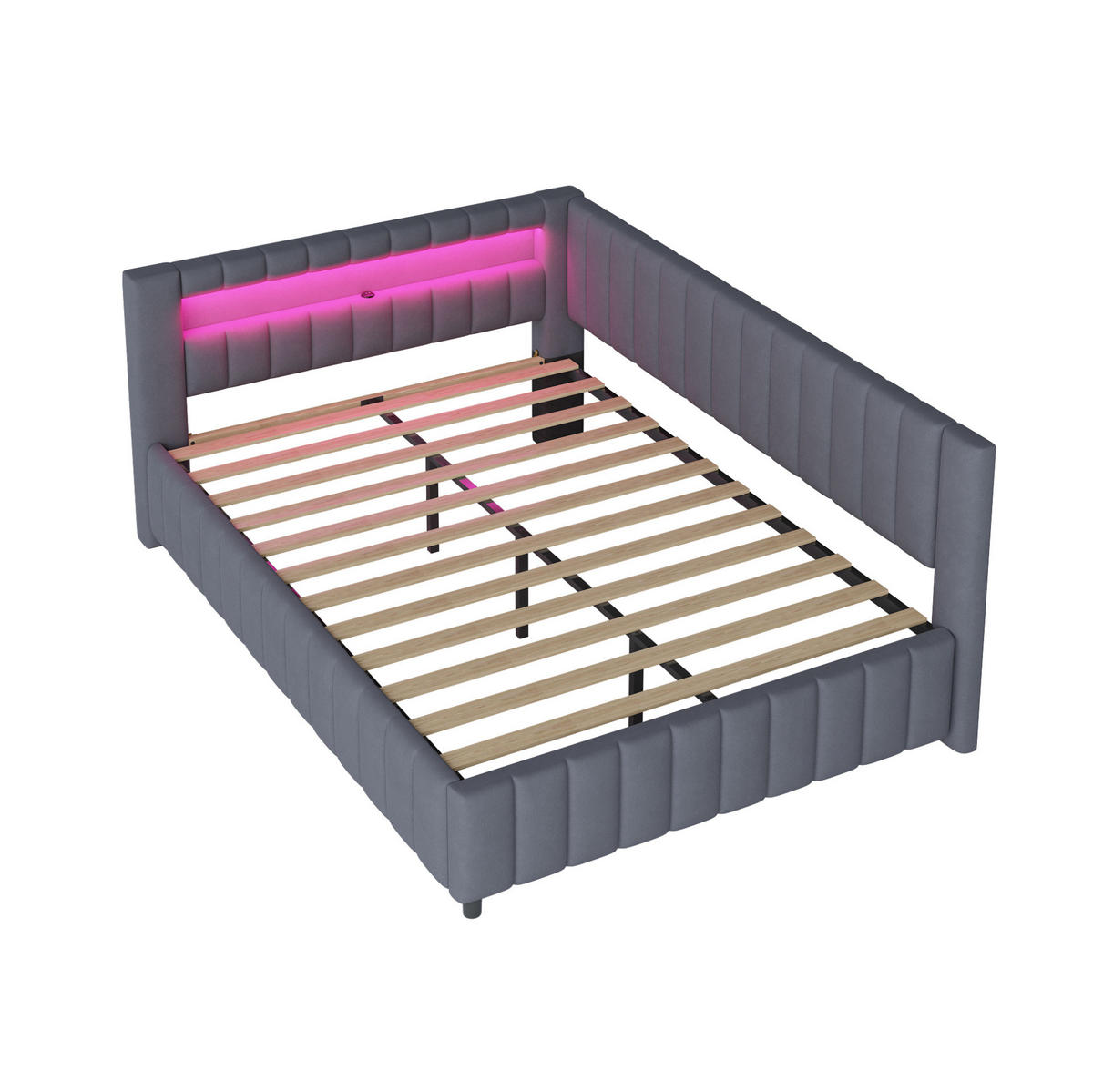 SCHLAFSOFA aus Samtstoff 140x200 cm Grau mit LED-Beleuchtung und USB-Anschluss - Grau, Textil (140/200cm) - IVMEU