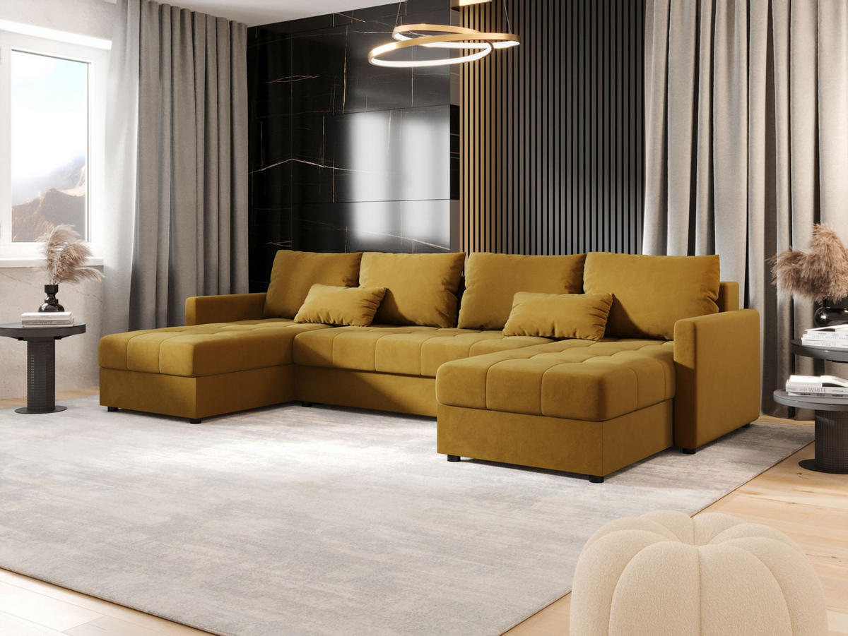 ECKSOFA MOS U BIS Itaka 33 mit Schlaffunktion - Currygelb, Textil (285/85/140cm) - Bedante